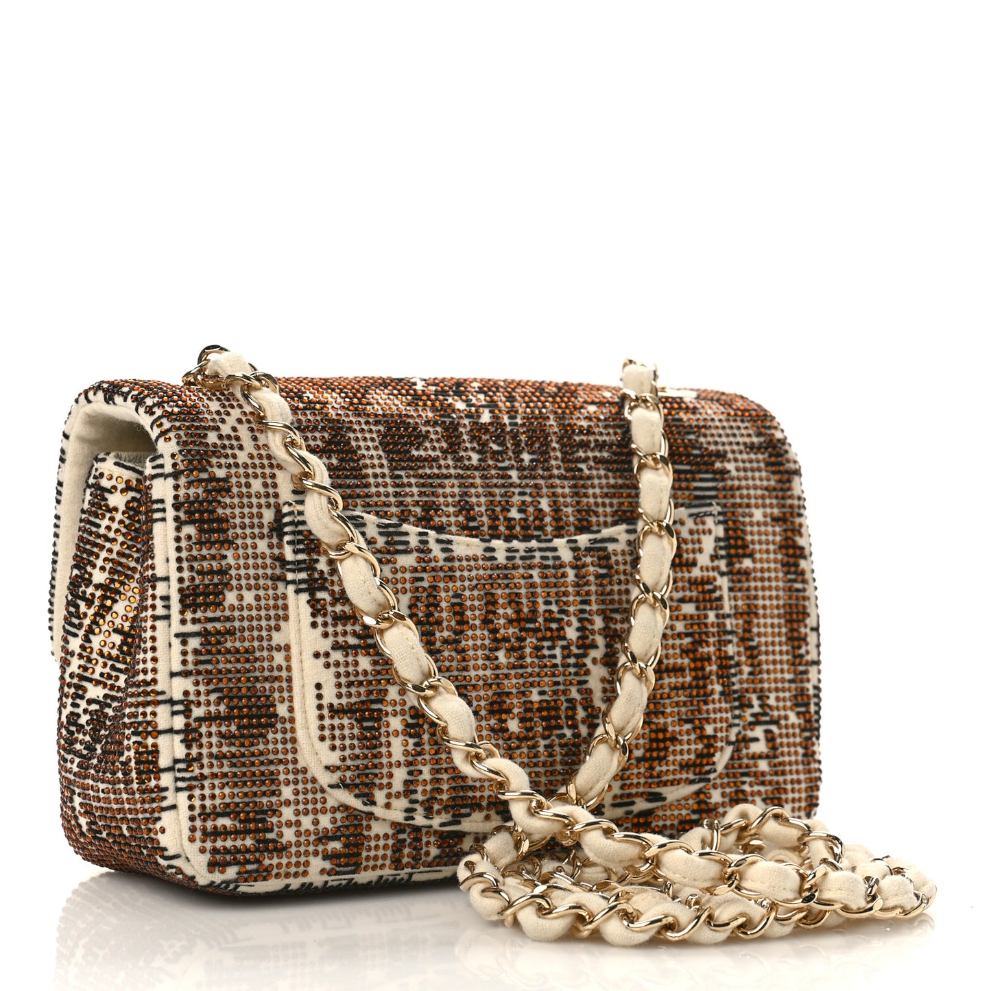 Felt Crystal Mini Rectangular Flap Beige Multicolor