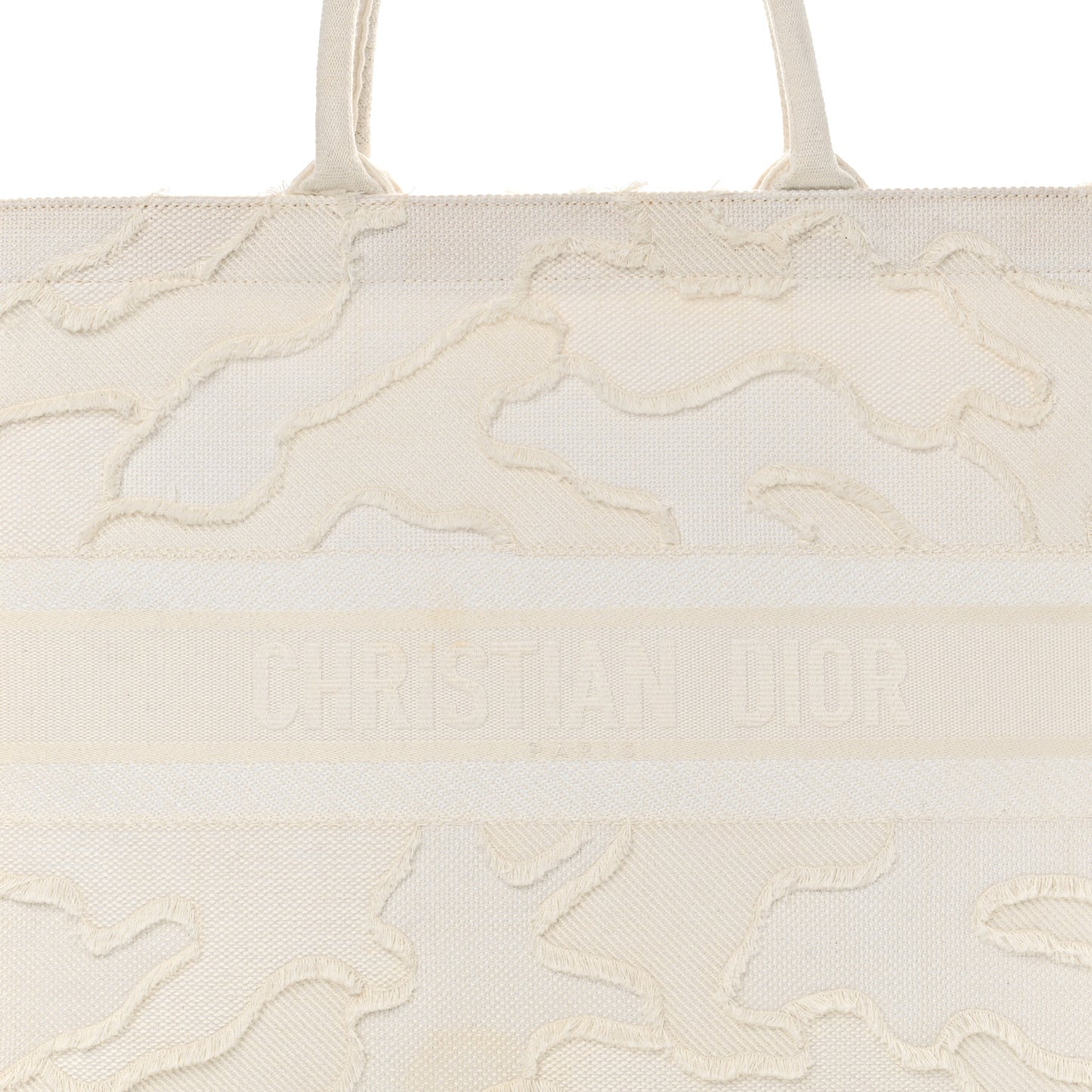 Canvas Embroidered Camouflage Large Book Tote White