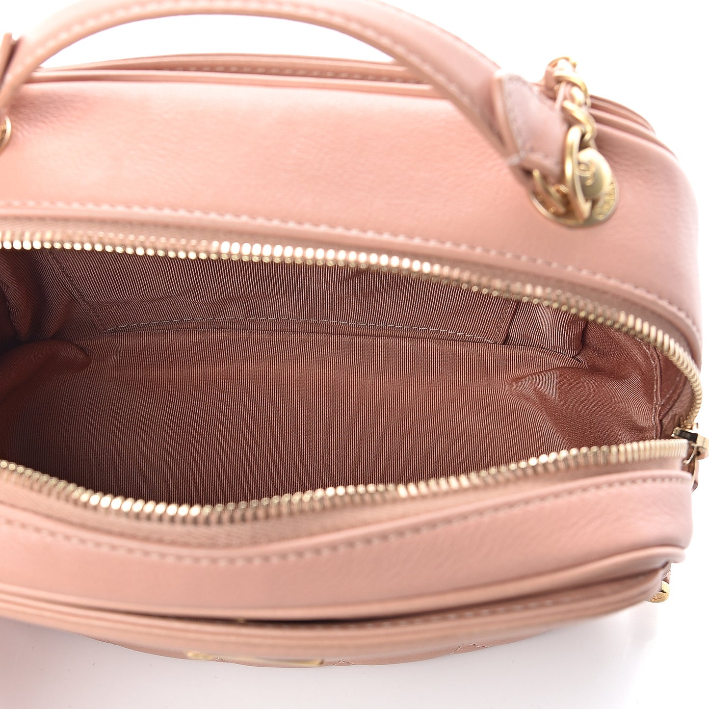 Calfskin Quilted CC Small Vanity Case Dark Beige