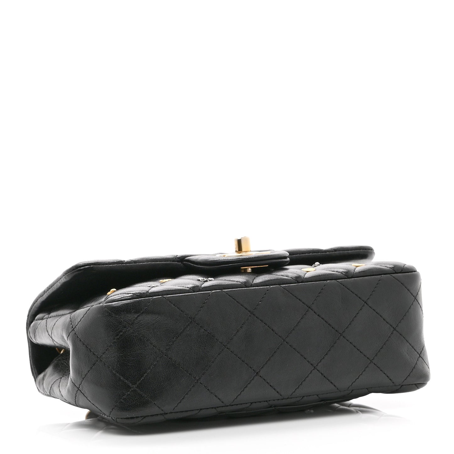 Lambskin Quilted Studded Mini Rectangular Flap Black