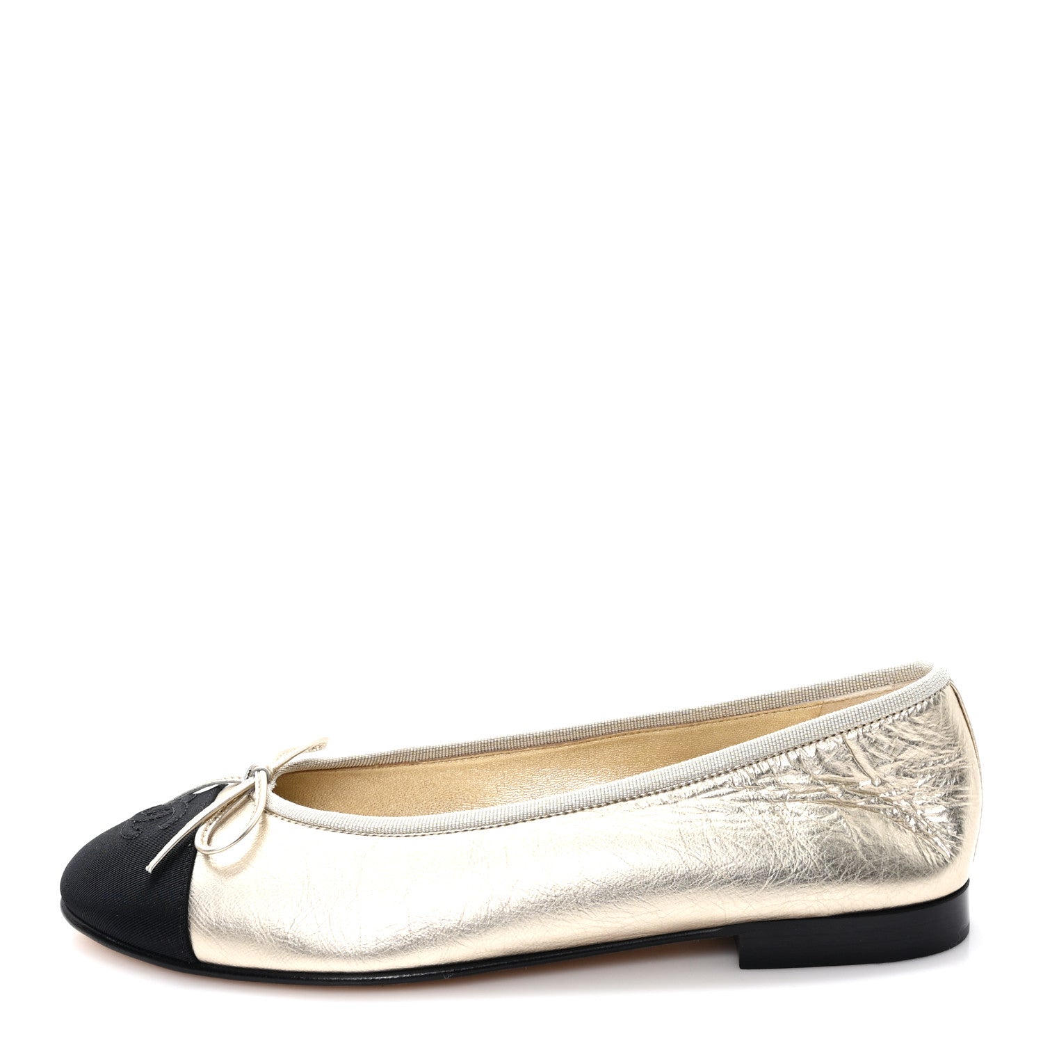 CHANEL パンプス Chanel Metallic Laminated Lambskin Grosgrain CC Cap Toe Ballerina
