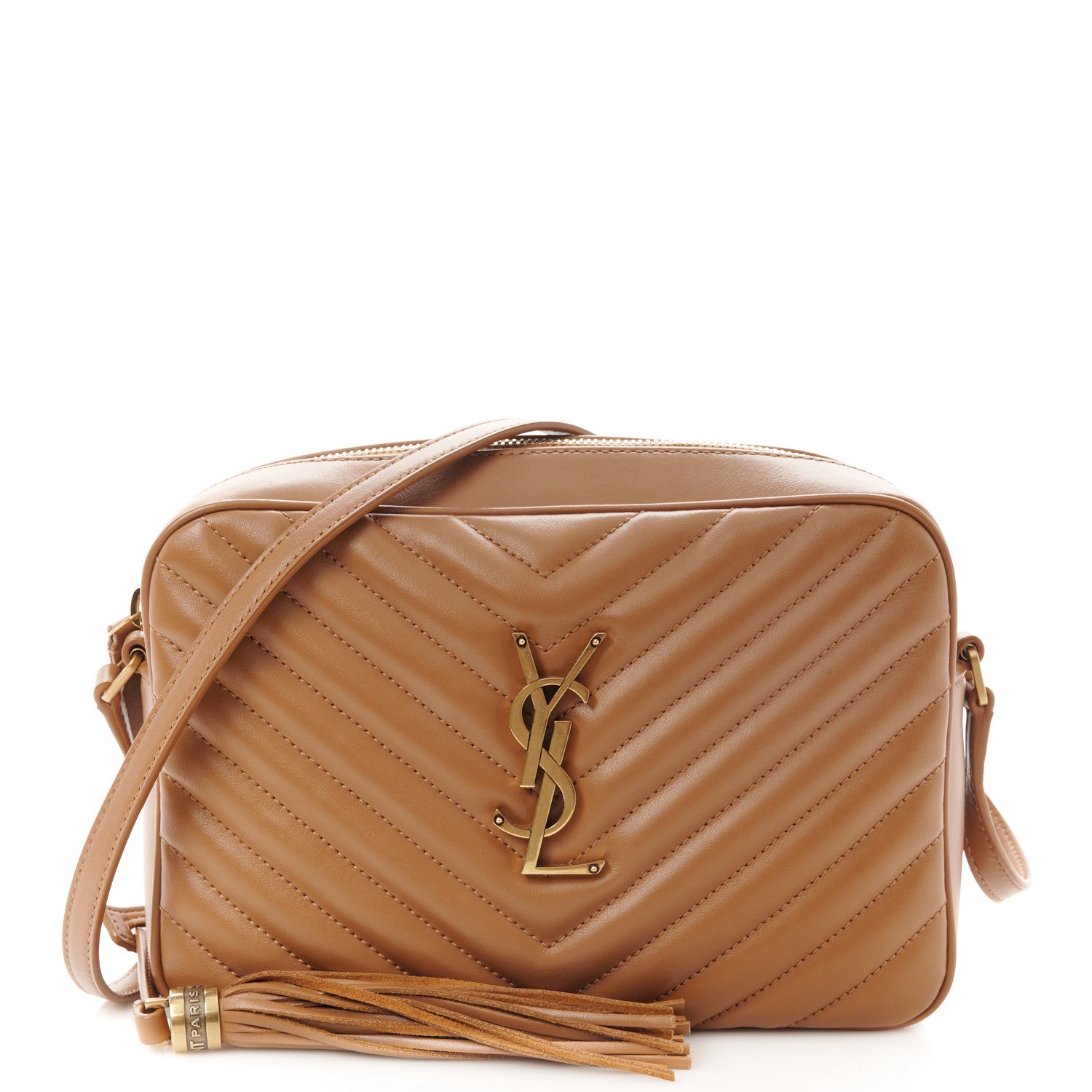 Saint Laurent Calfskin Matelasse Monogram Lou Camera Bag Cinnamon