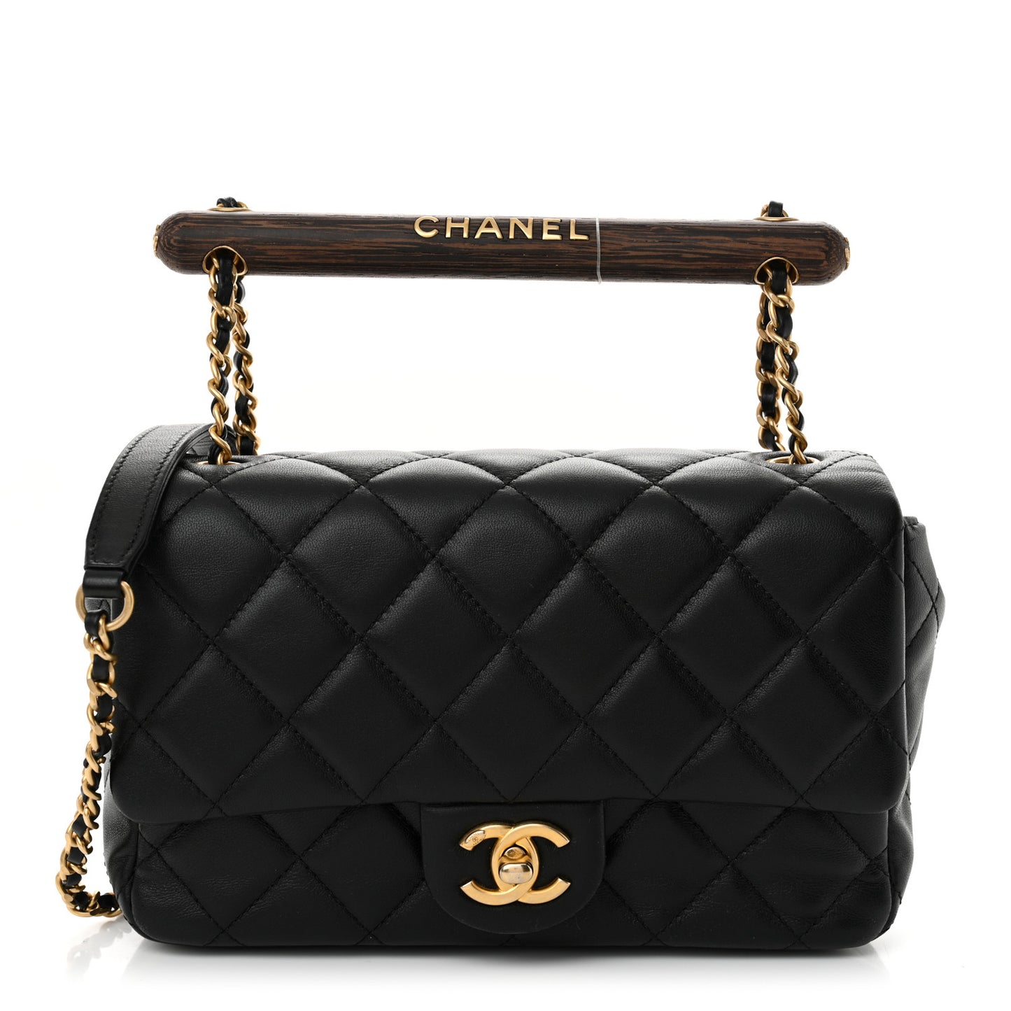 Lambskin Quilted Small Wenge Wood Flap Black