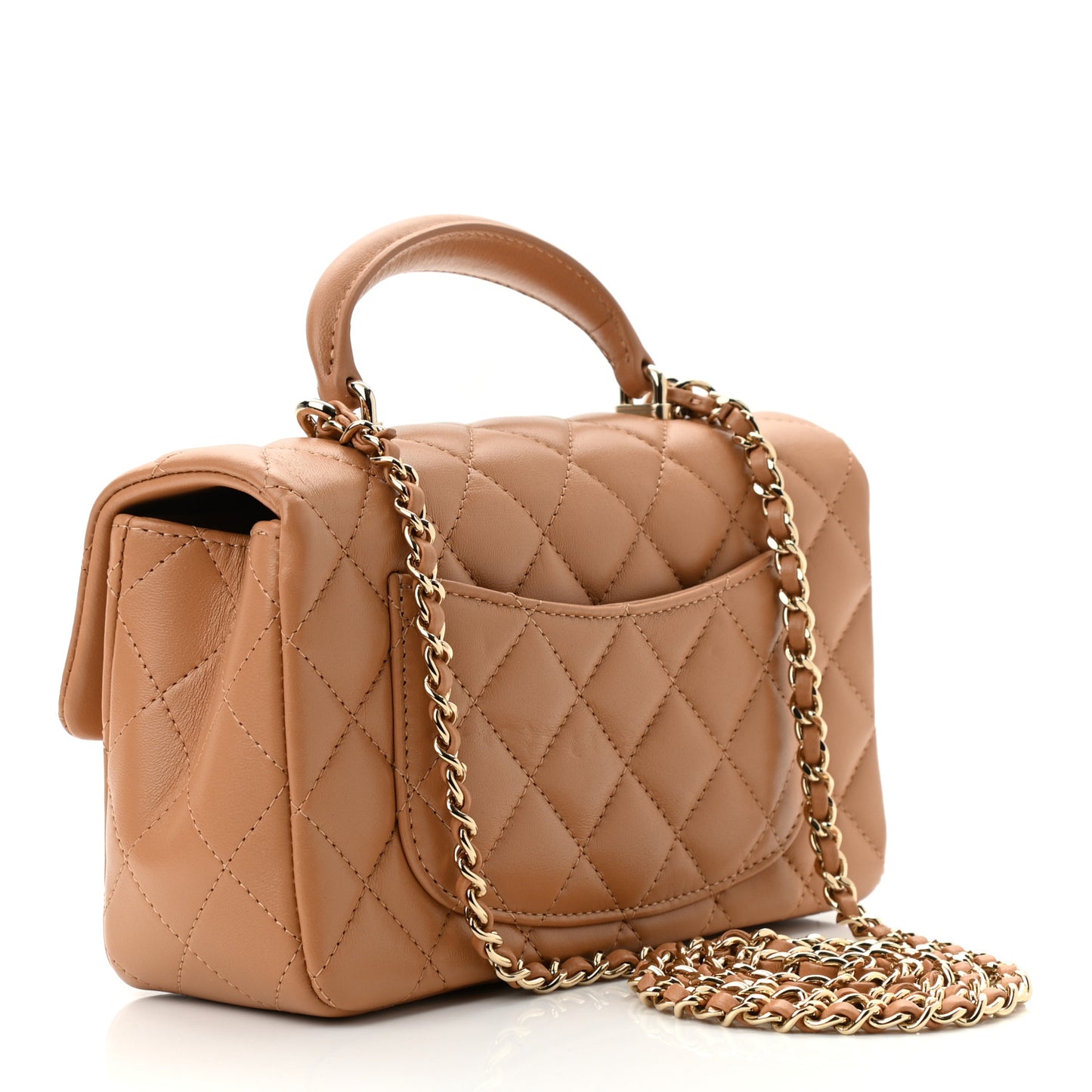 Lambskin Quilted Mini Top Handle Rectangular Flap Light Brown