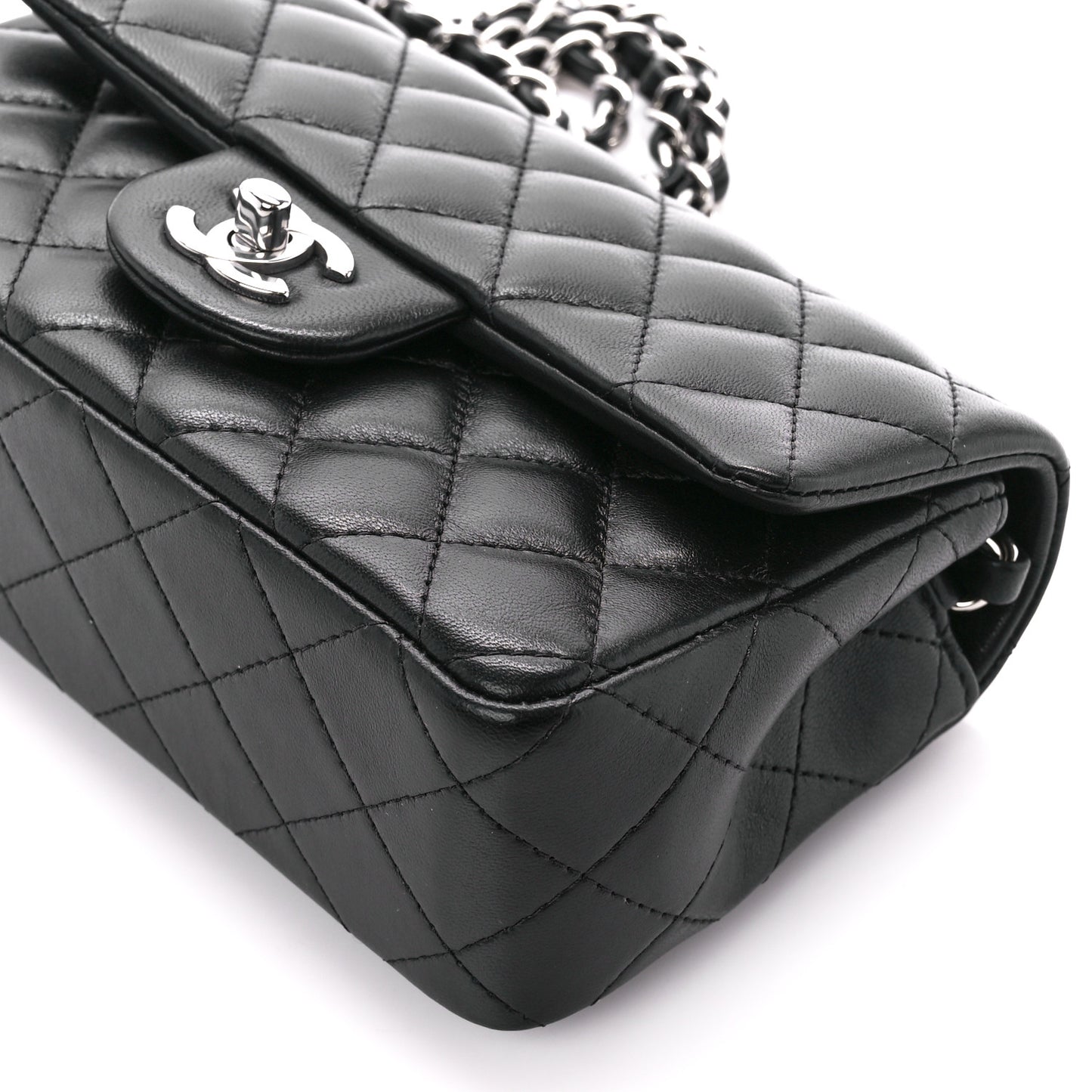 Lambskin Quilted Mini Rectangular Flap Black