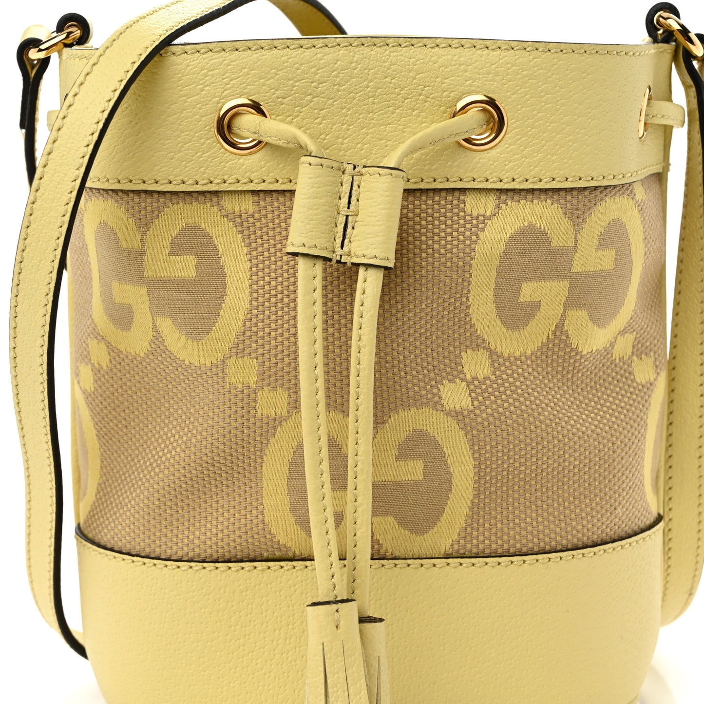Monogram Jumbo GG Textured Dollar Calfskin Mini Ophidia Bucket Bag Beige Banana