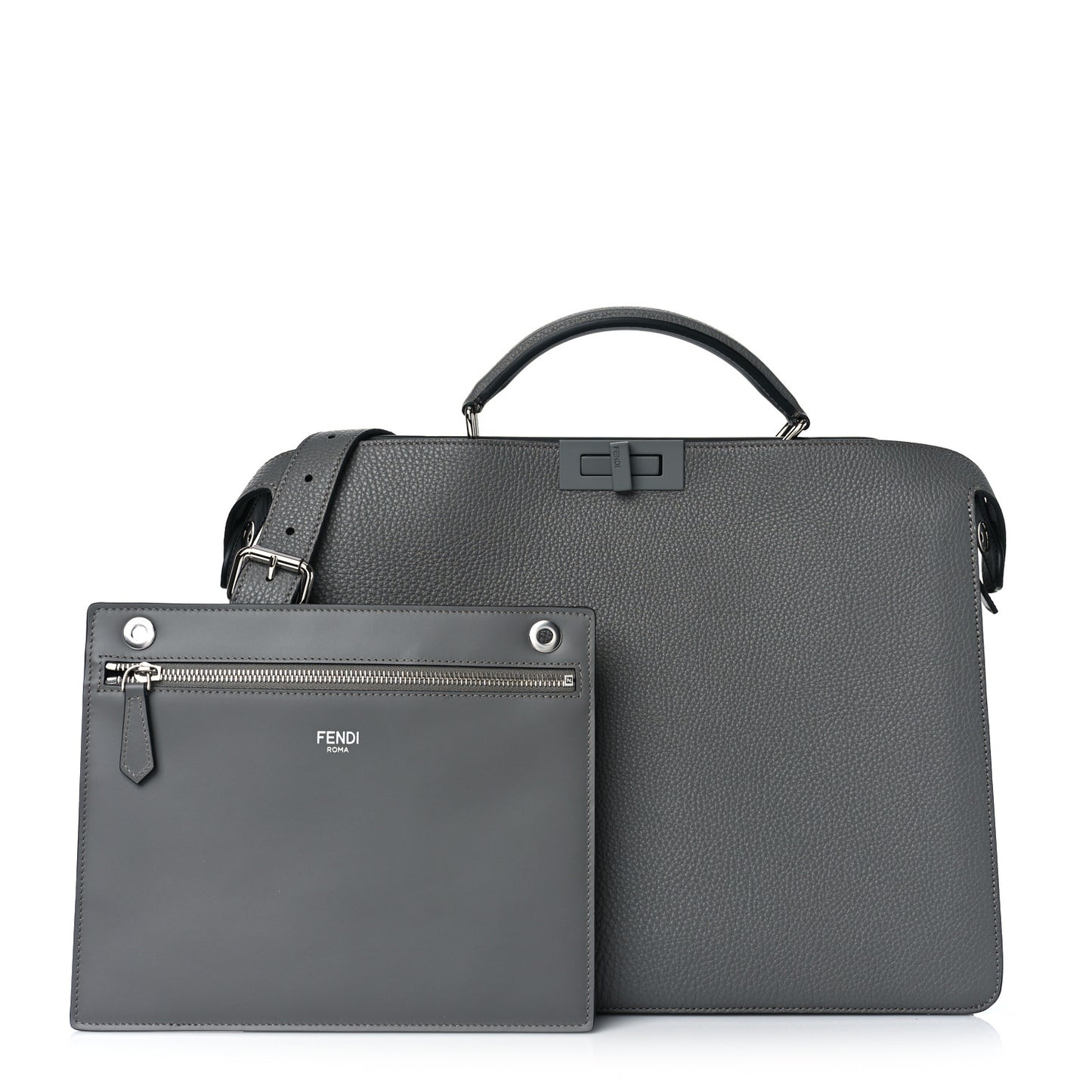 Cuoio Romano Vitello Cover Monochrome Medium Peekaboo I SEE U Satchel Argilla Black