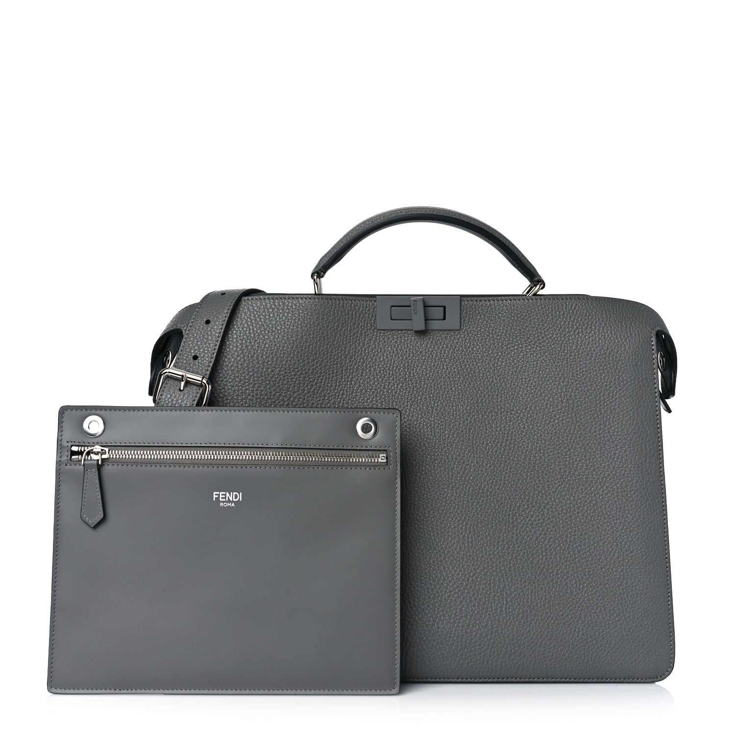 Fendi Cuoio Romano Vitello Cover Monochrome Medium Peekaboo I SEE U Satchel Argilla Black 1 of 8