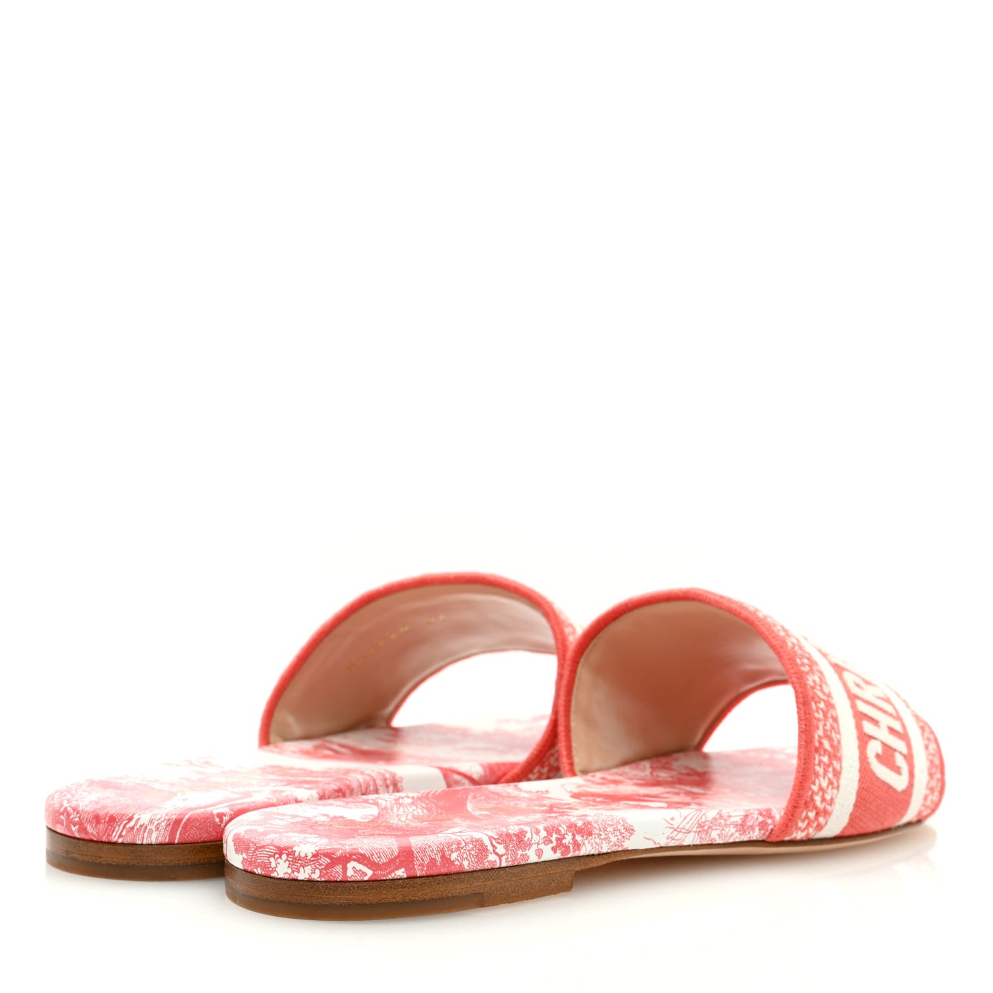 Canvas Embroidered Dway Flat Slide Sandals 37 Coral