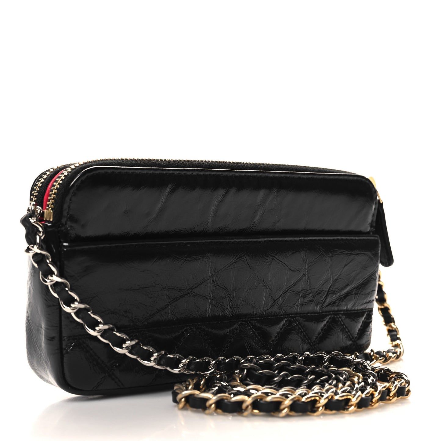 Glazed Aged Calfskin Quilted CC Small Clutch With Chain Black
