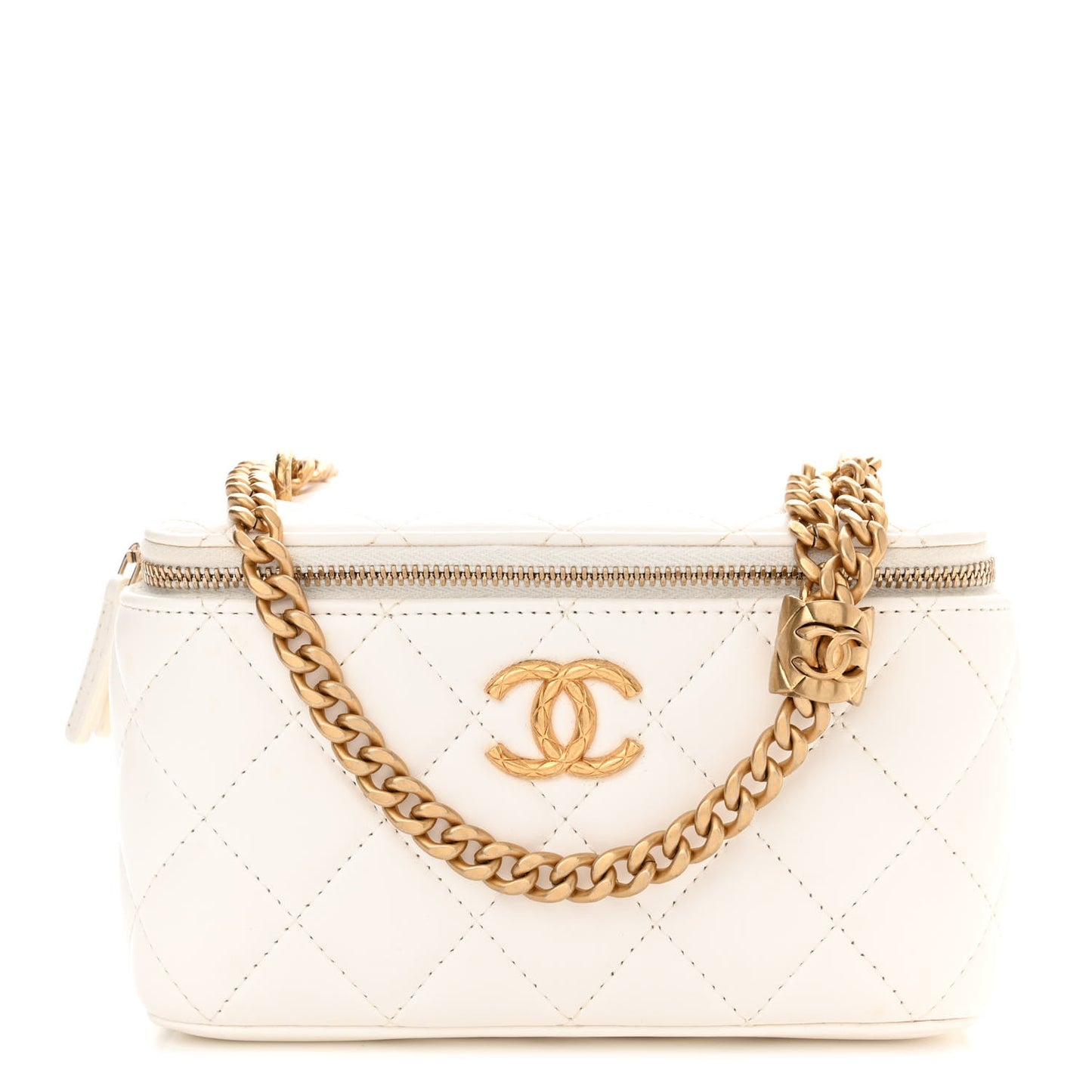 Lambskin Quilted Small Pillow Crush Vanity Case With Chain White