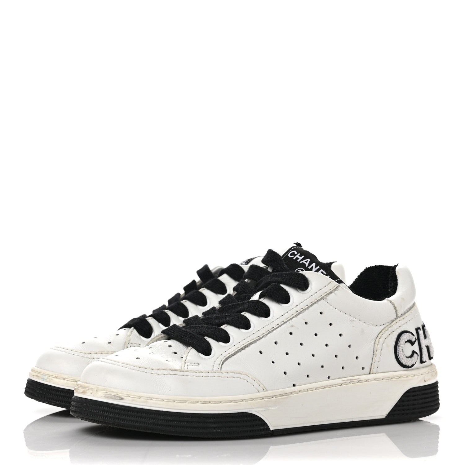 Chanel Calfskin Womens Logo Sneakers 36 Black White 3 of 15