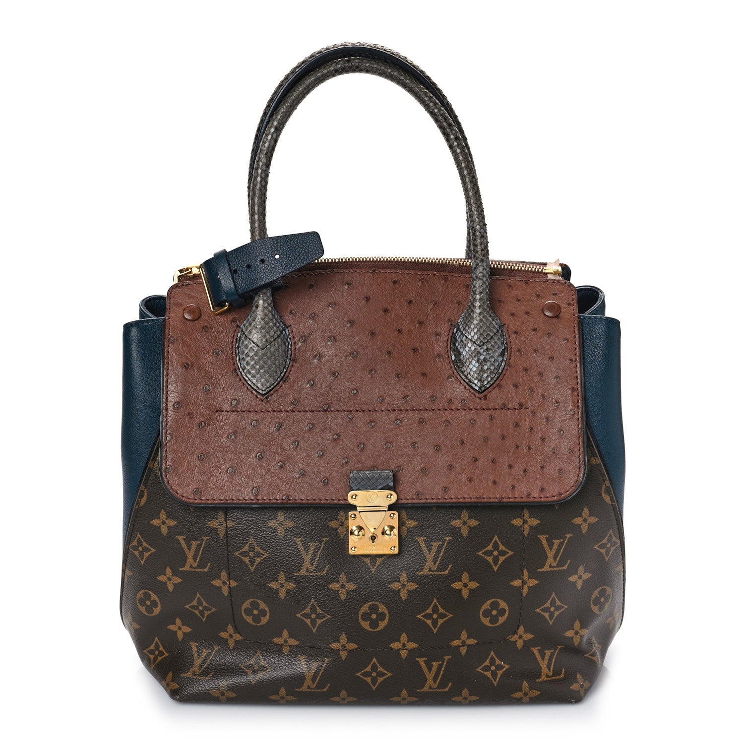 LOUIS VUITTON ネメスコート Louis Vuitton Ostrich Lizard Majestueux Tote MM Navy 1247825