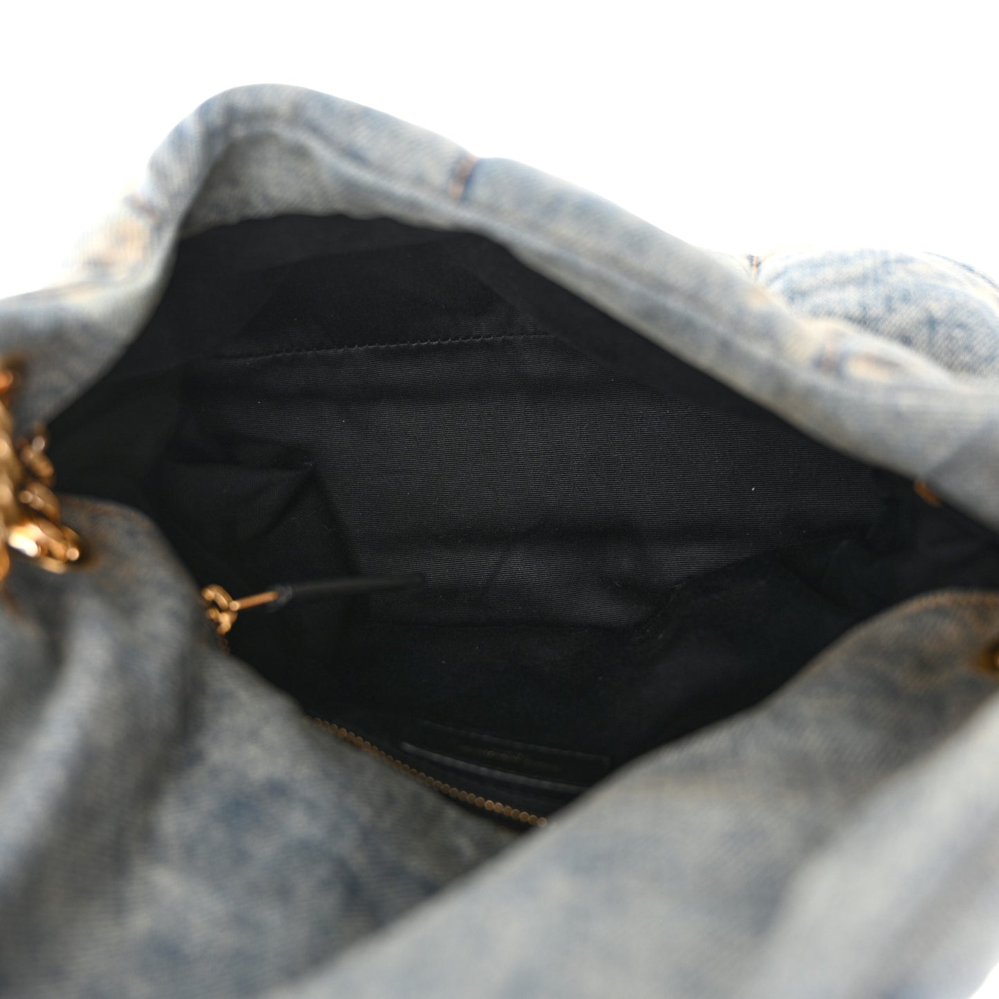 Denim Quilted Small Loulou Puffer Monogram Chain Satchel Blue Cinnamon