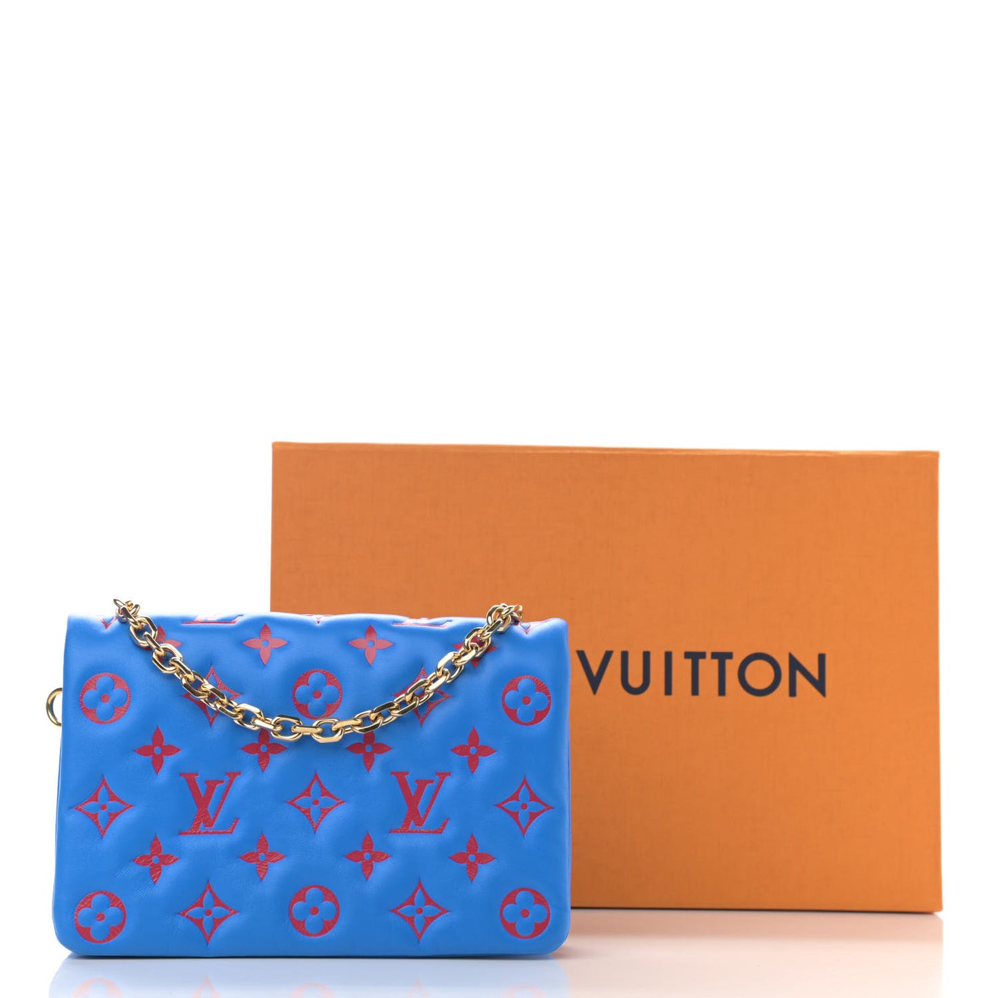 Lambskin Embossed Monogram Vuittamins Pochette Coussin Blue Red