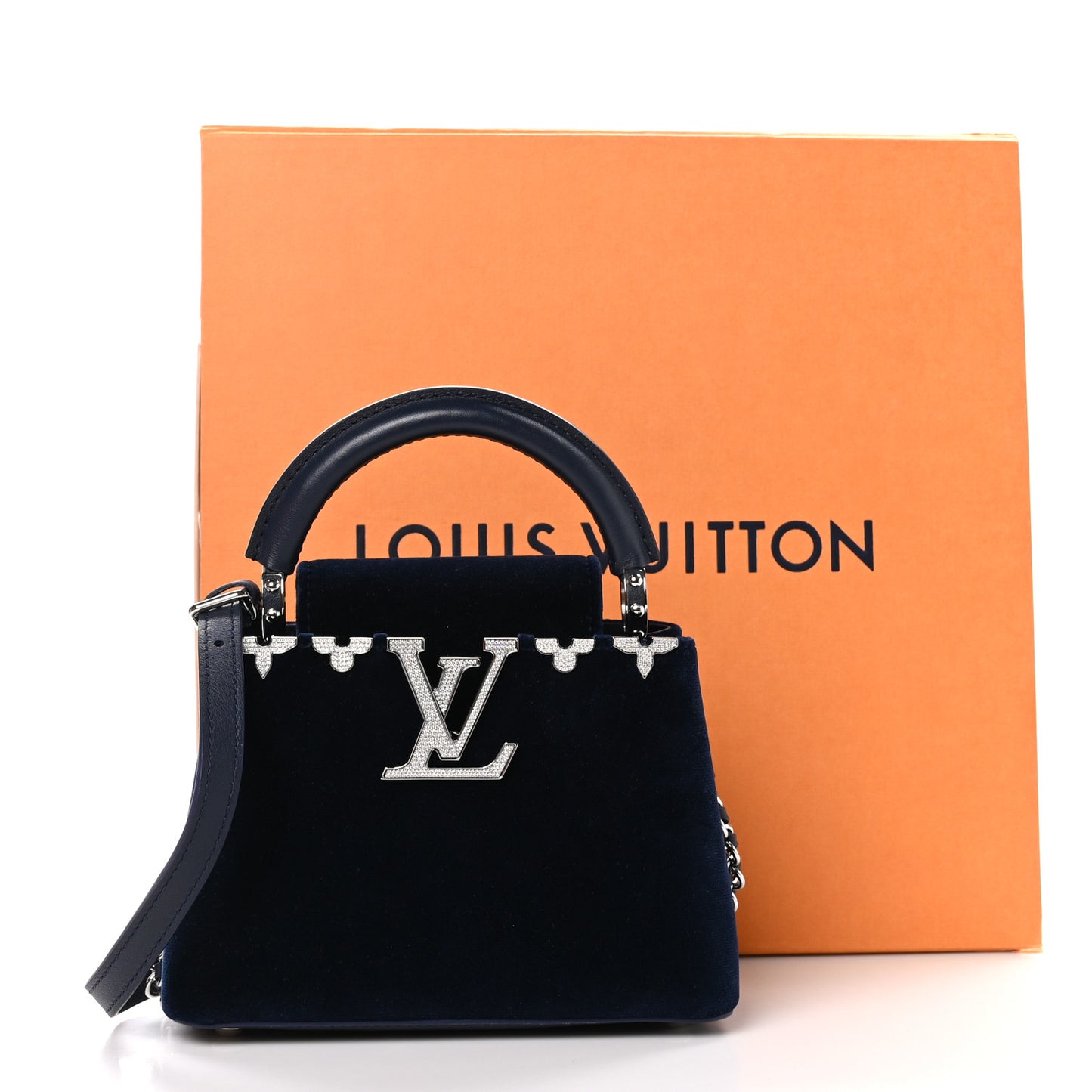 Velvet Crystal Capucines Mini Midnight Blue