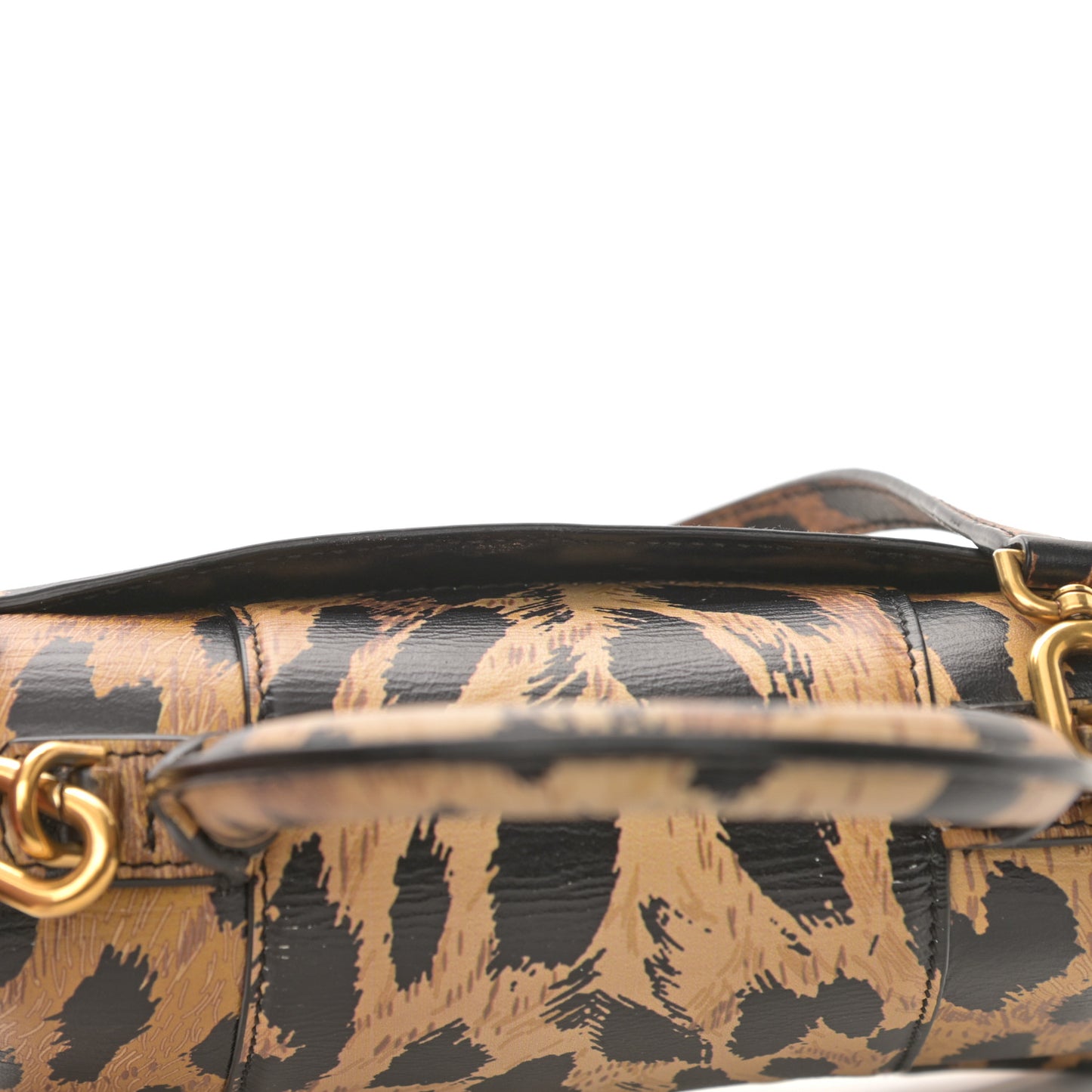 Smooth Calfskin Leopard Print Hourglass Top Handle Bag XS Beige