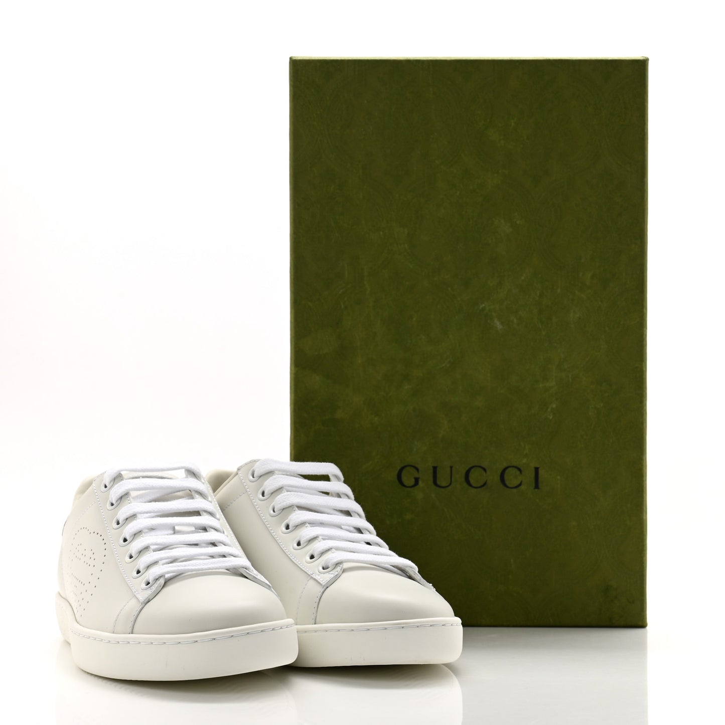 Calfskin Interlocking G Perforated Womens Ace Sneakers 35 White Grey Sky
