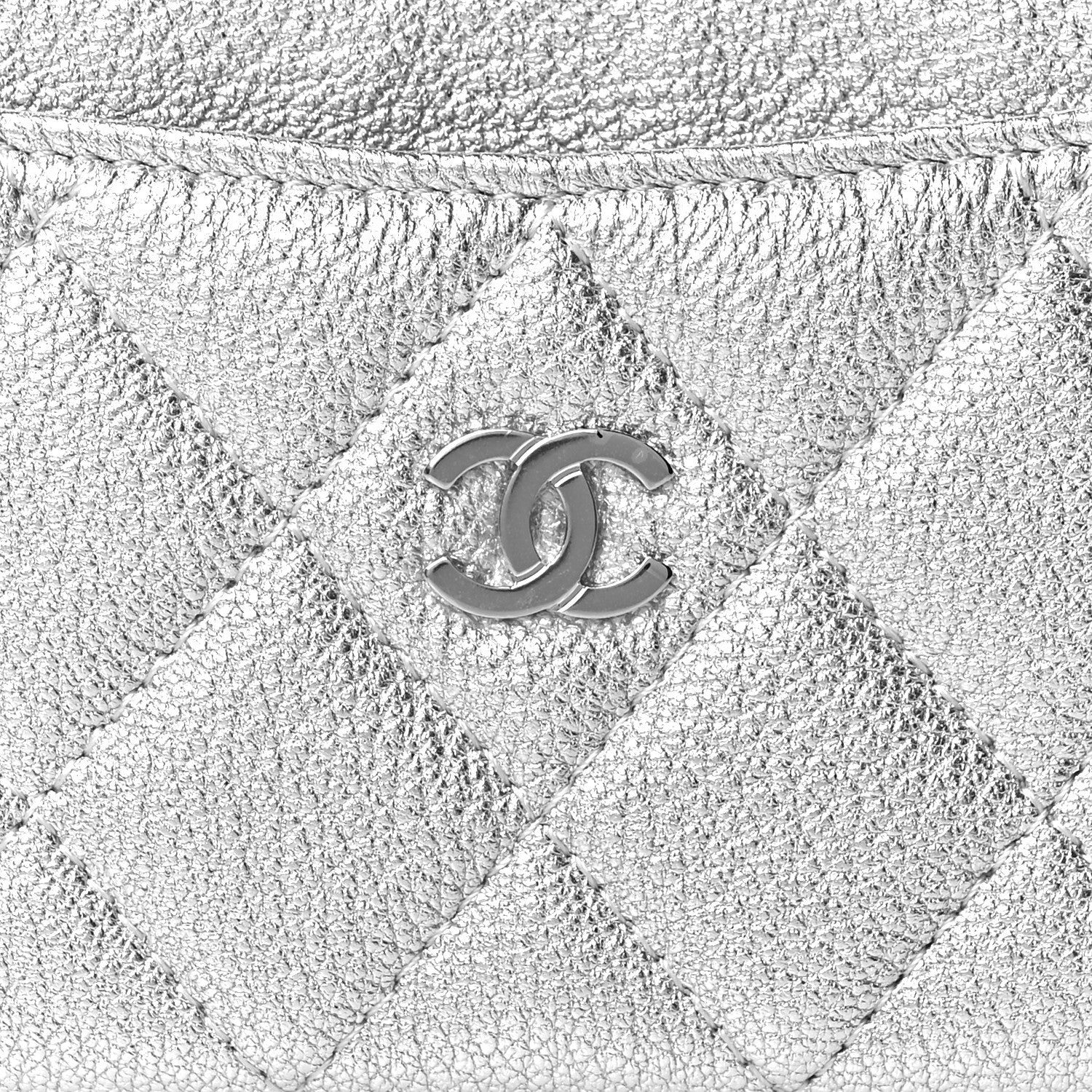 Chanel Metallic Goatskin Quilted CC Card Holder Silver 9 of 9