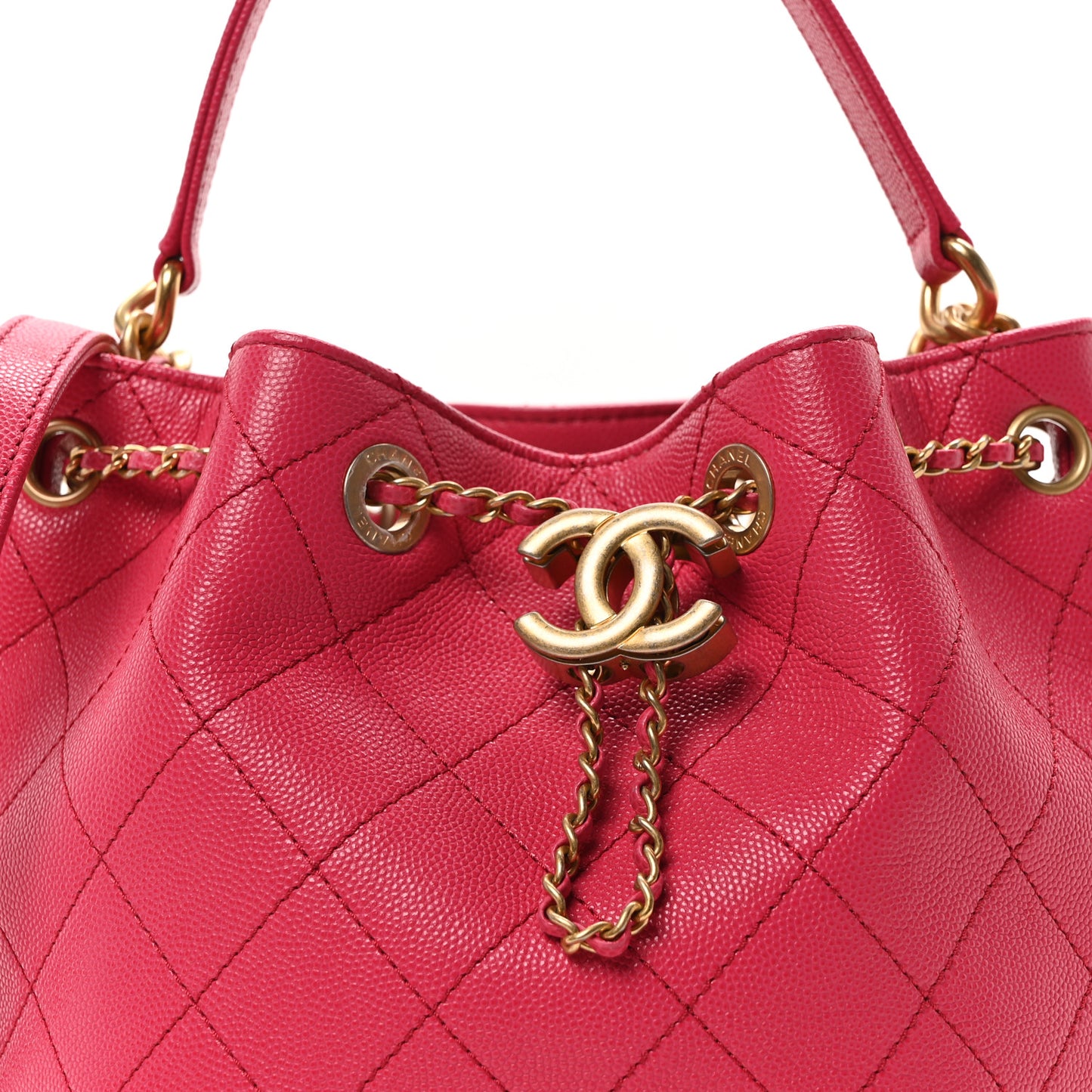 Caviar Quilted Fashion Therapy Bucket Drawstring Bag Dark Pink