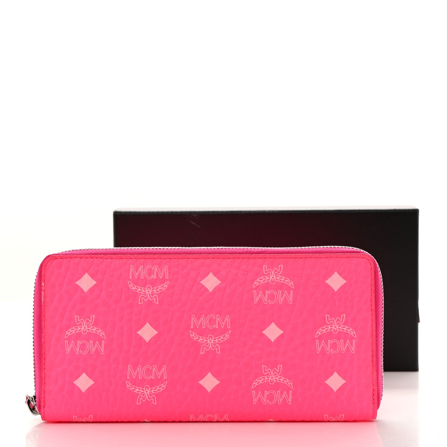 MCM Visetos Large Zip Around Wallet Neon Pink 7 of 7