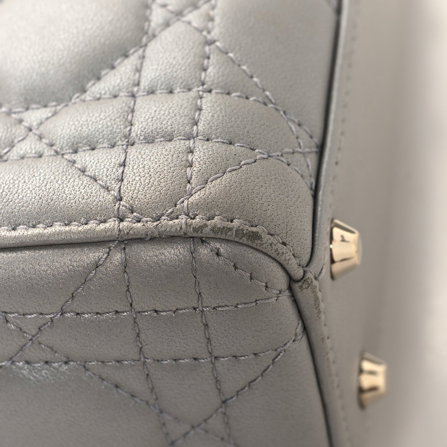 Metallic Lambskin Cannage Mini Lady Dior Grey