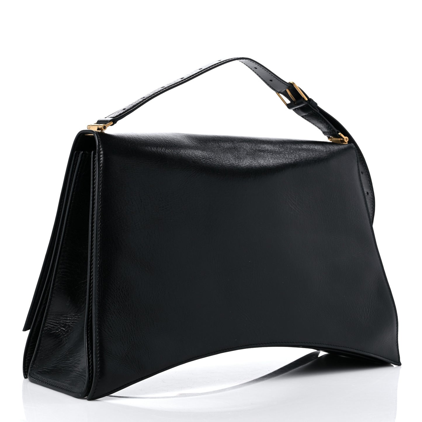 Paper Calfskin Large Crush Sling Bag Black