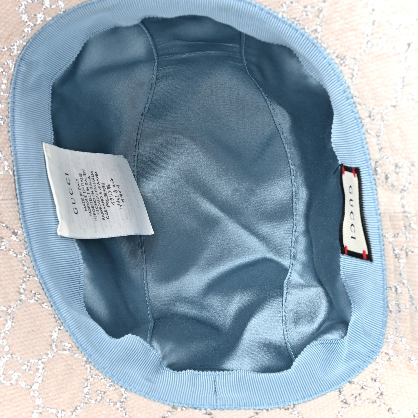 Canvas Lame GG Monogram Bucket Hat S Gardenia Silver