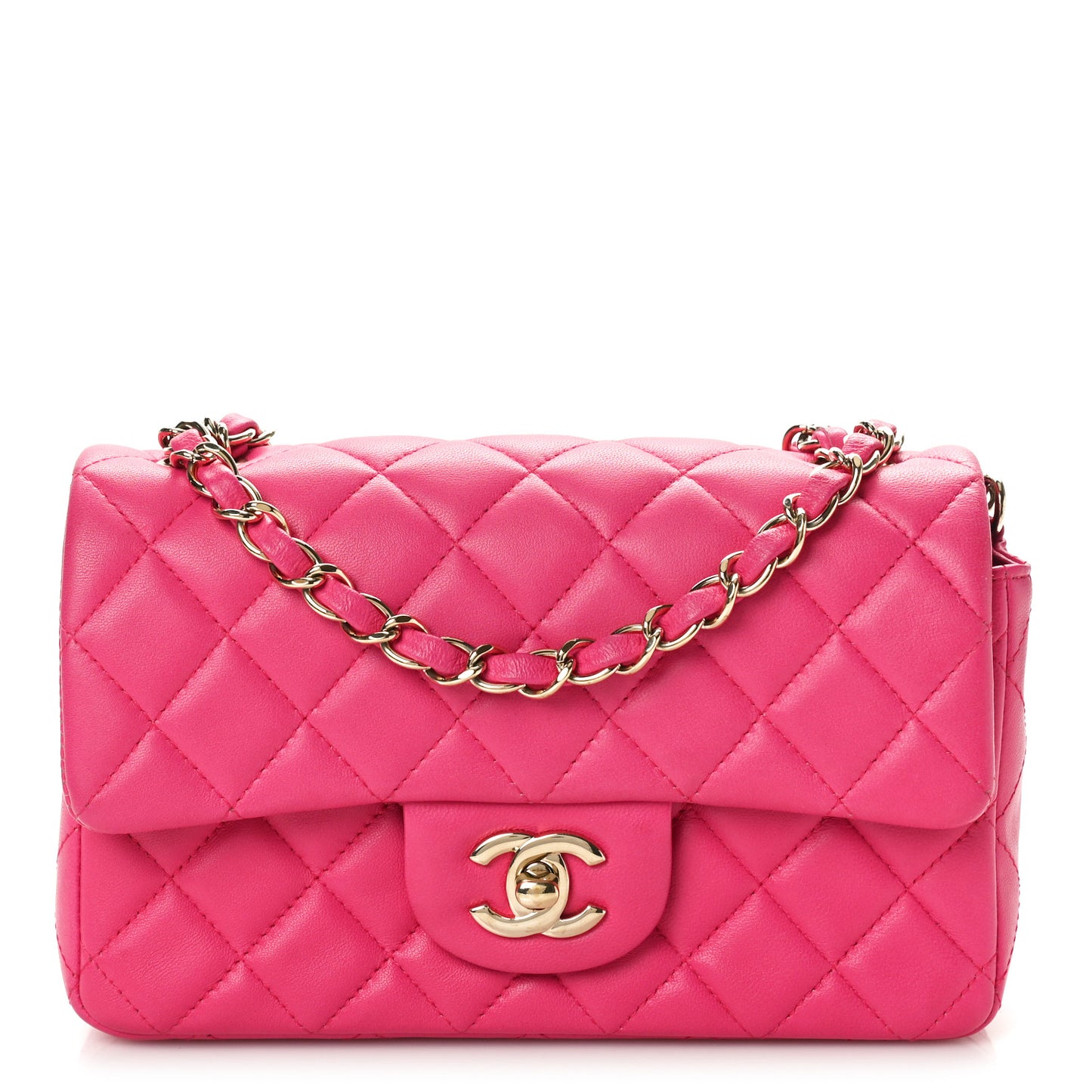 Lambskin Quilted Mini Rectangular Flap Pink