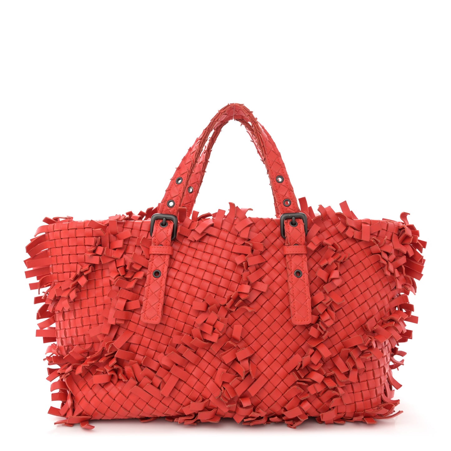 Nappa Intrecciato Patchwork Frayed Tote Red