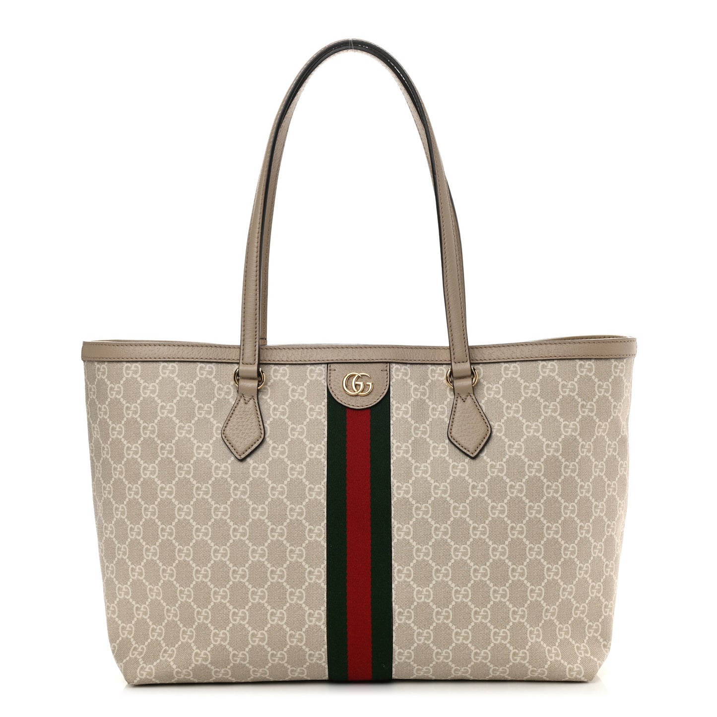 GG Supreme Monogram Textured Dollar Calfskin Web Medium Ophidia Shopping Tote Beige Mystic White Oatmeal