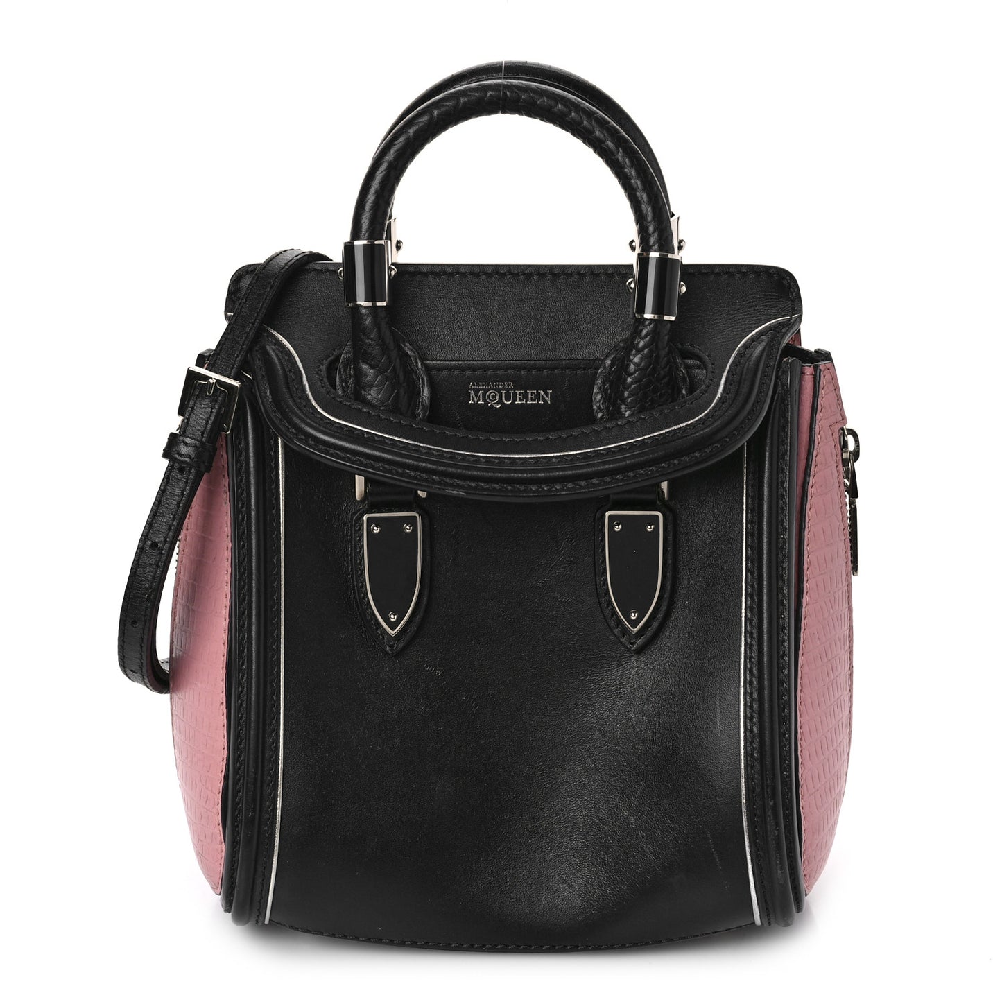 Soft Calfskin Small Enamel Plate Heroine Powder Black