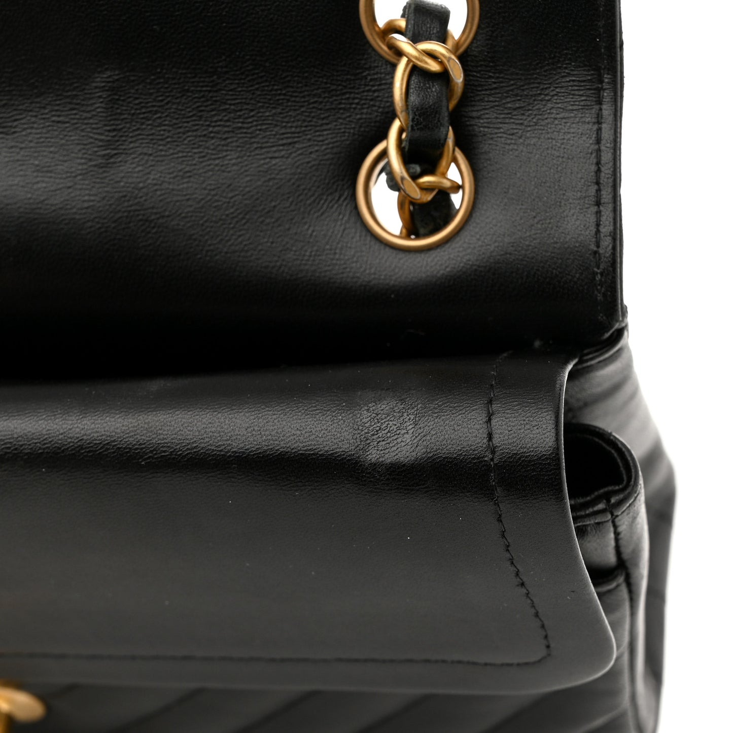 Lambskin Chevron Quilted Small Double Flap Black