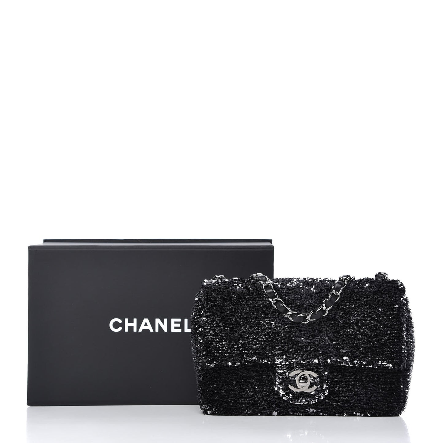 Sequin Single Flap Silver Black Silver