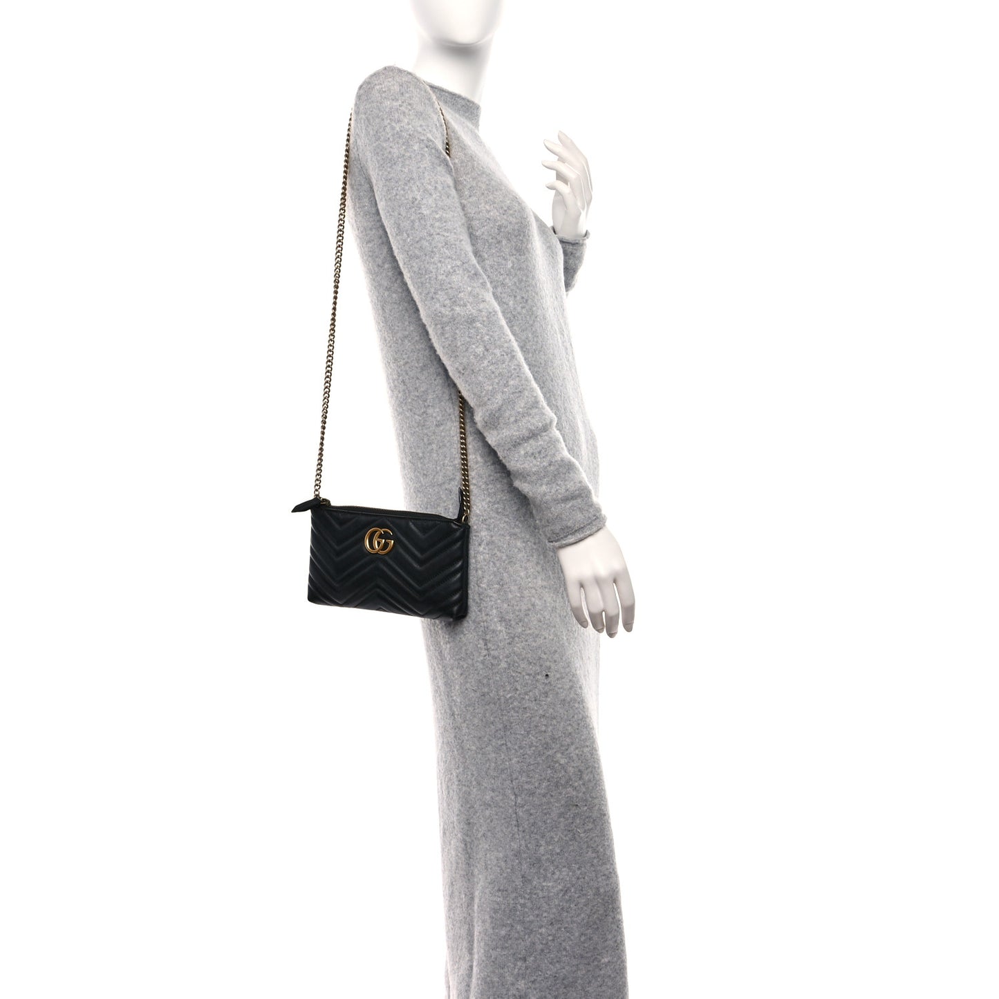 Calfskin Matelasse Mini GG Marmont Chain Bag Black