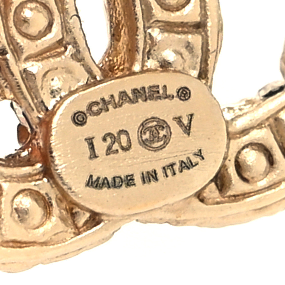 Chanel Metal Graduated Pearl Crystal CC Earrings Light Gold 4 of 4