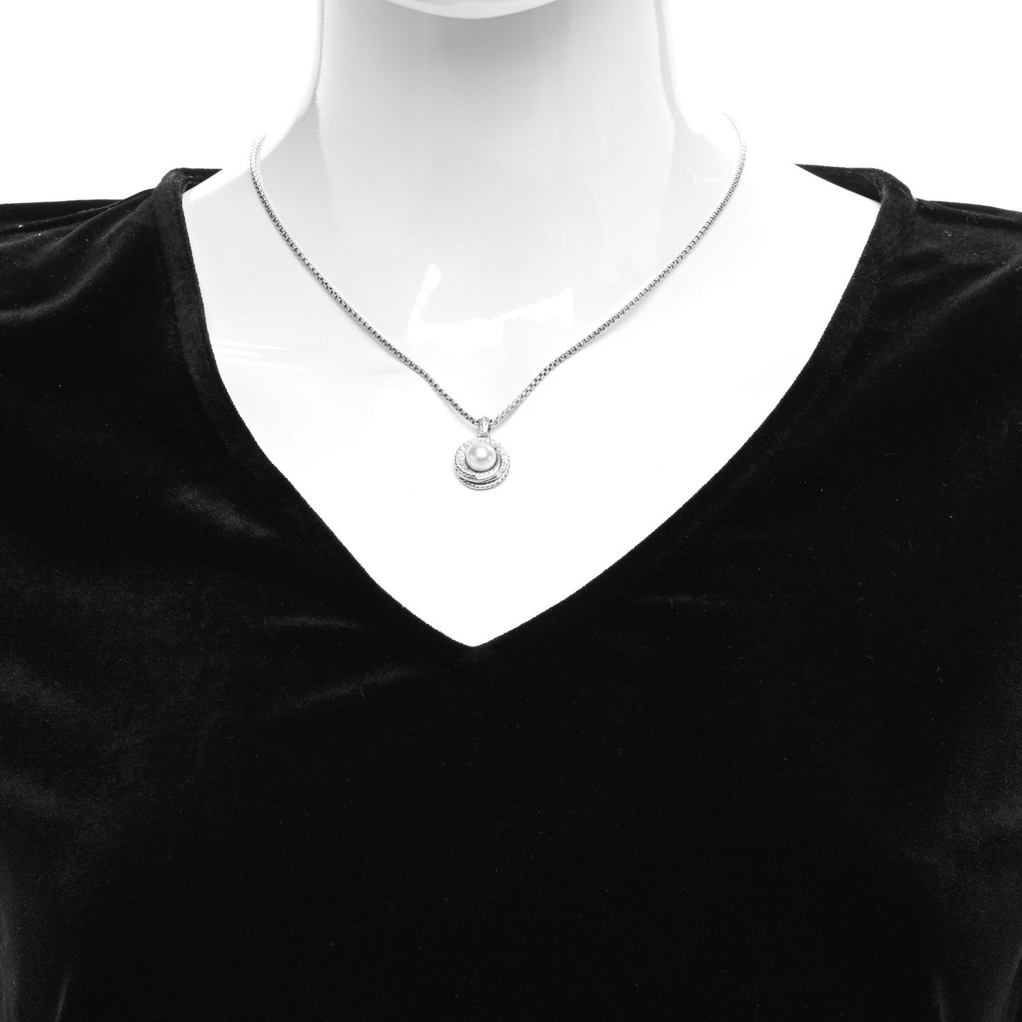 Sterling Silver Diamond Pearl 8mm Crossover Pendant Necklace
