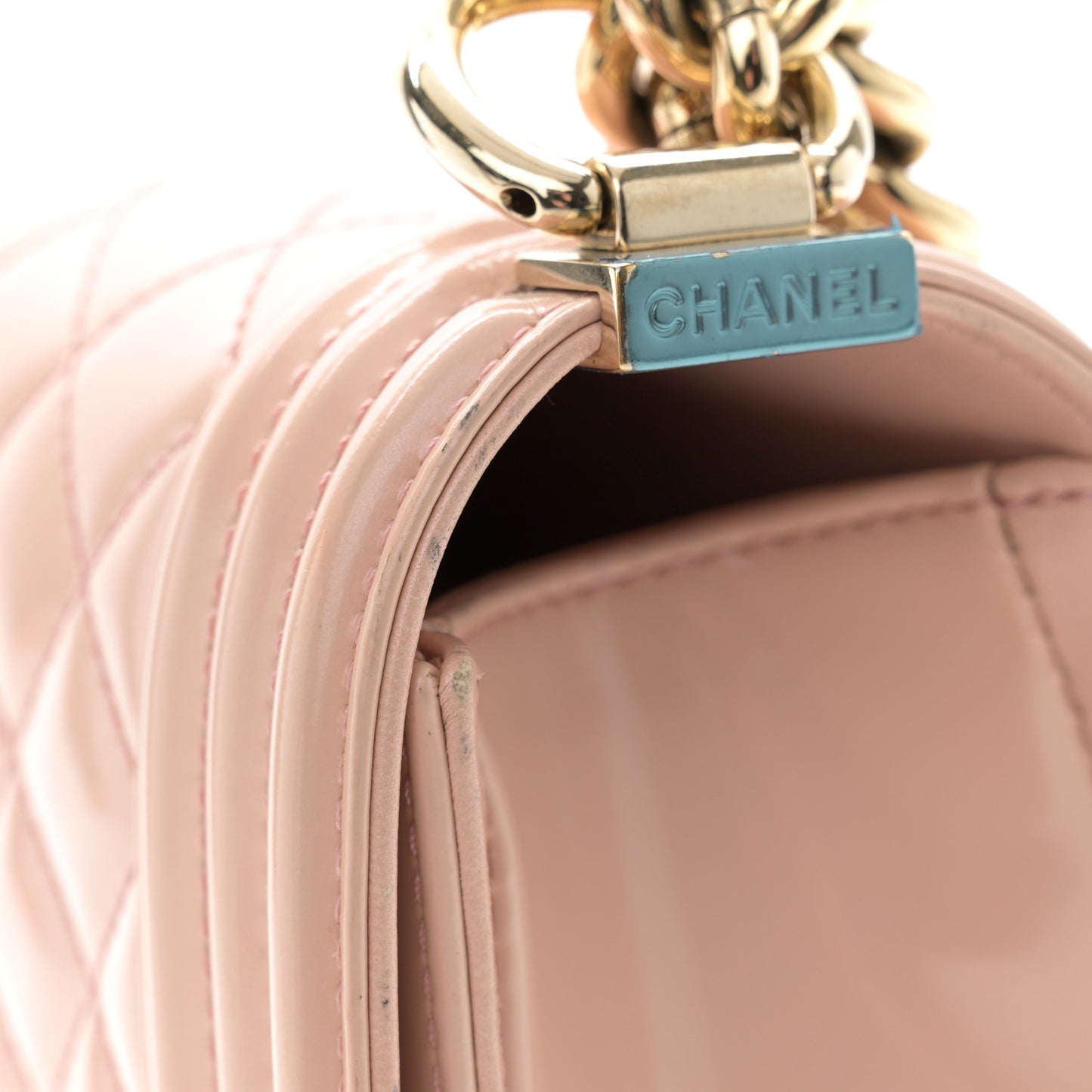 Patent Calfskin Quilted Medium Boy Flap Light Pink