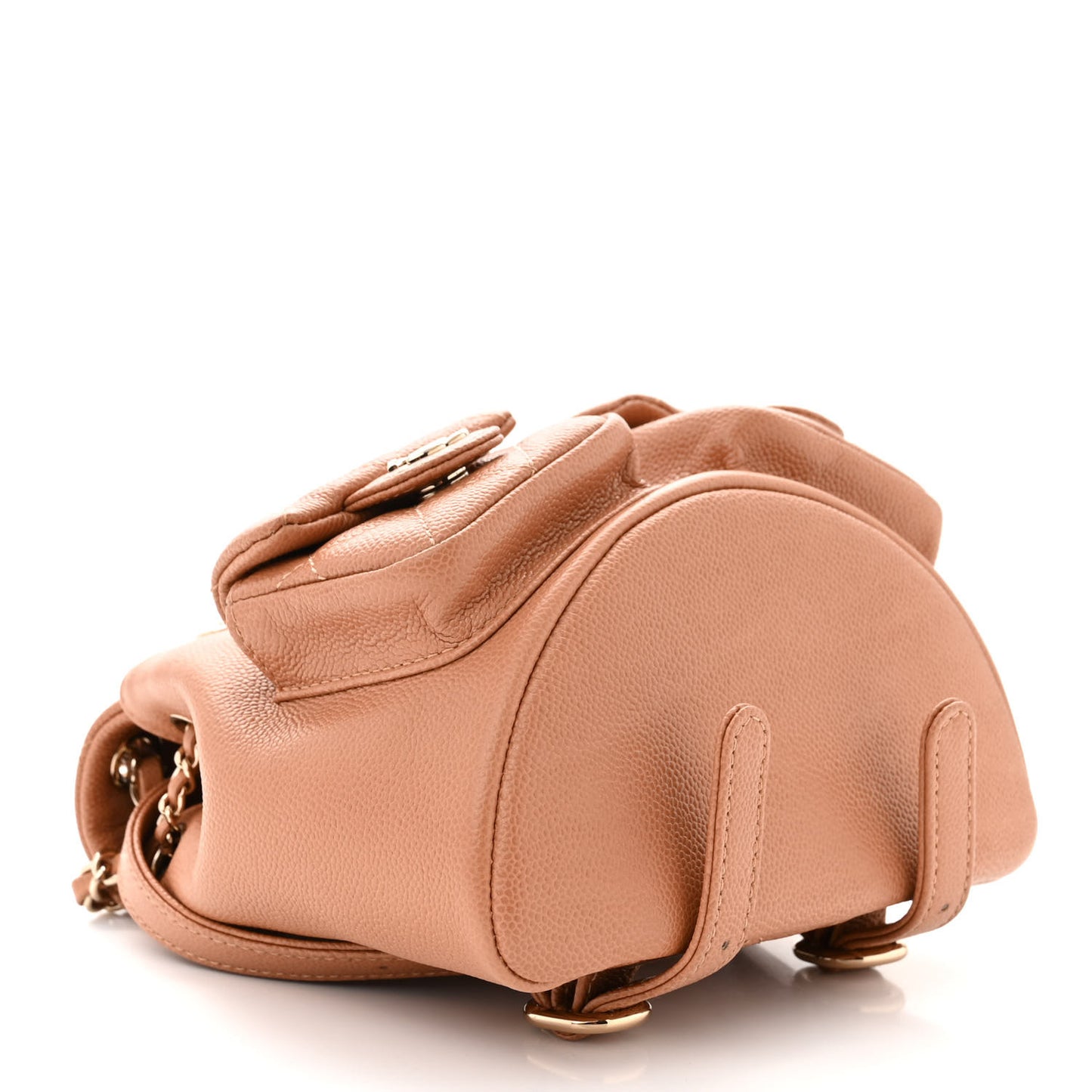 Shiny Caviar Quilted Small Duma Pockets Drawstring Backpack Dark Beige