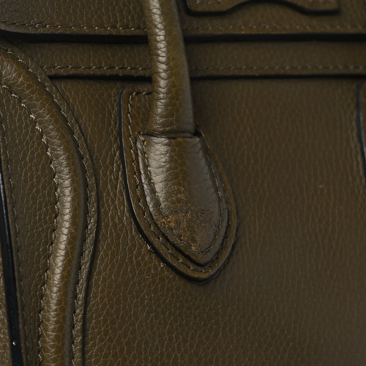 Drummed Calfskin Nano Luggage Dark Olive