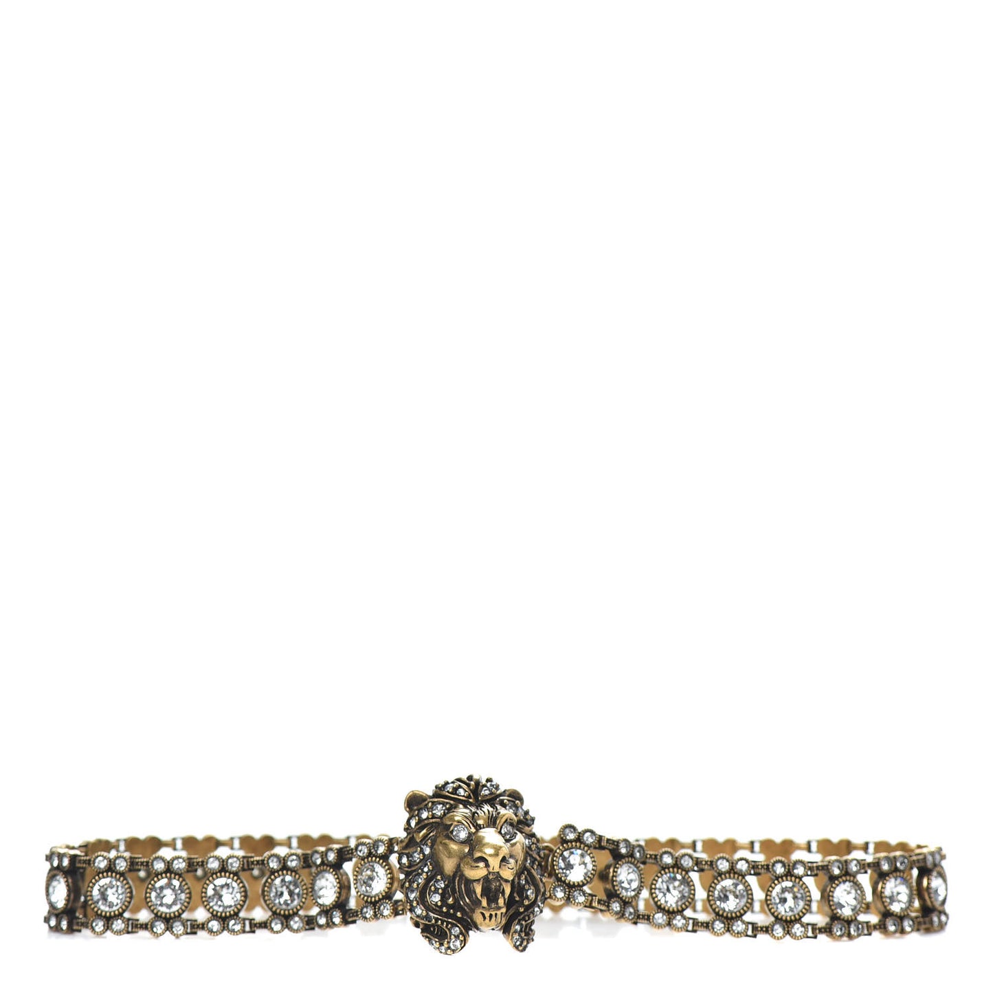 Metal Crystal Lion Head Choker Necklace Aged Gold