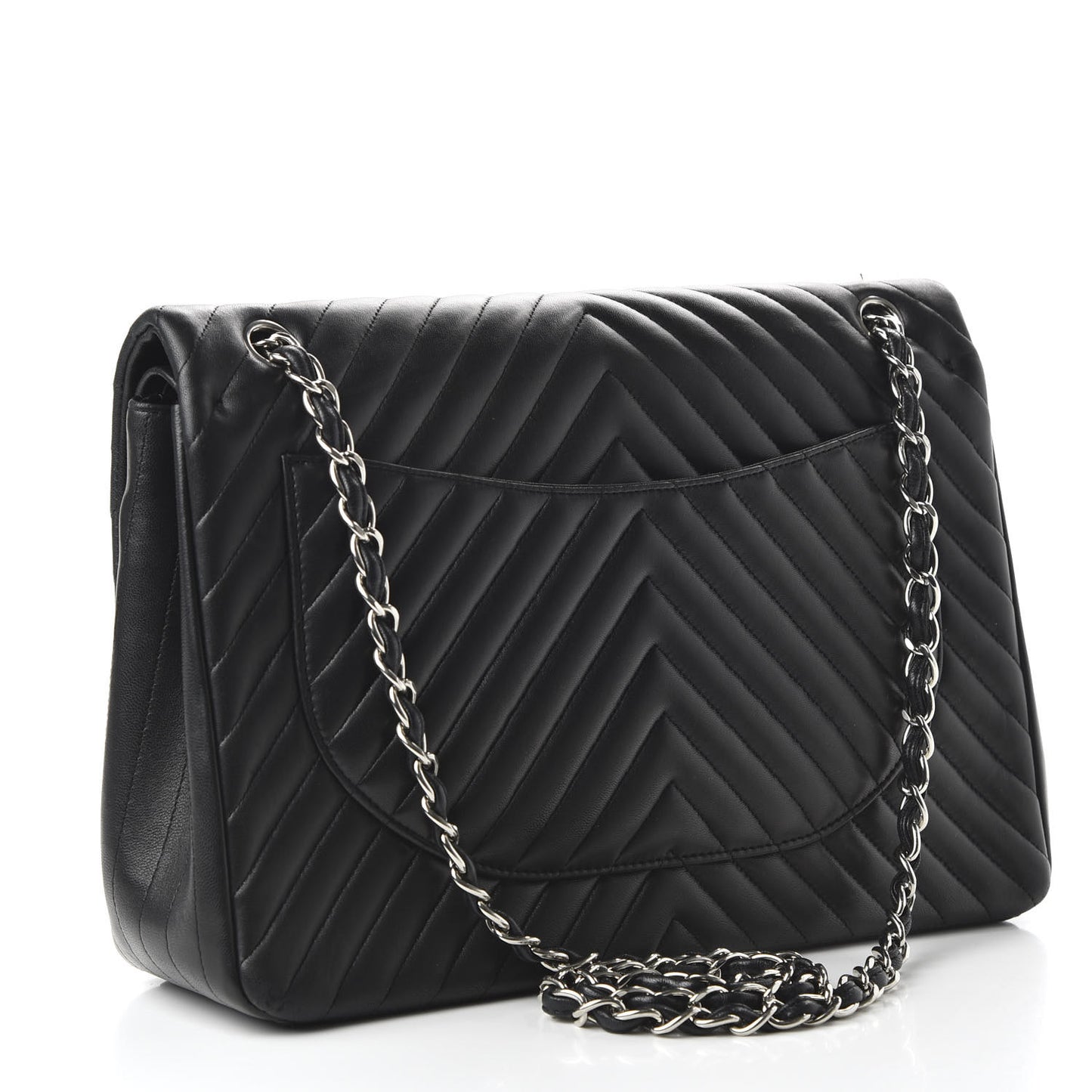 Lambskin Chevron Quilted Maxi Double Flap Black