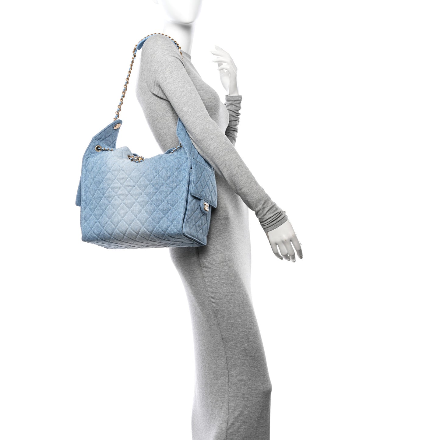 Washed Denim Quilted Medium Chanel 25 Handbag Blue