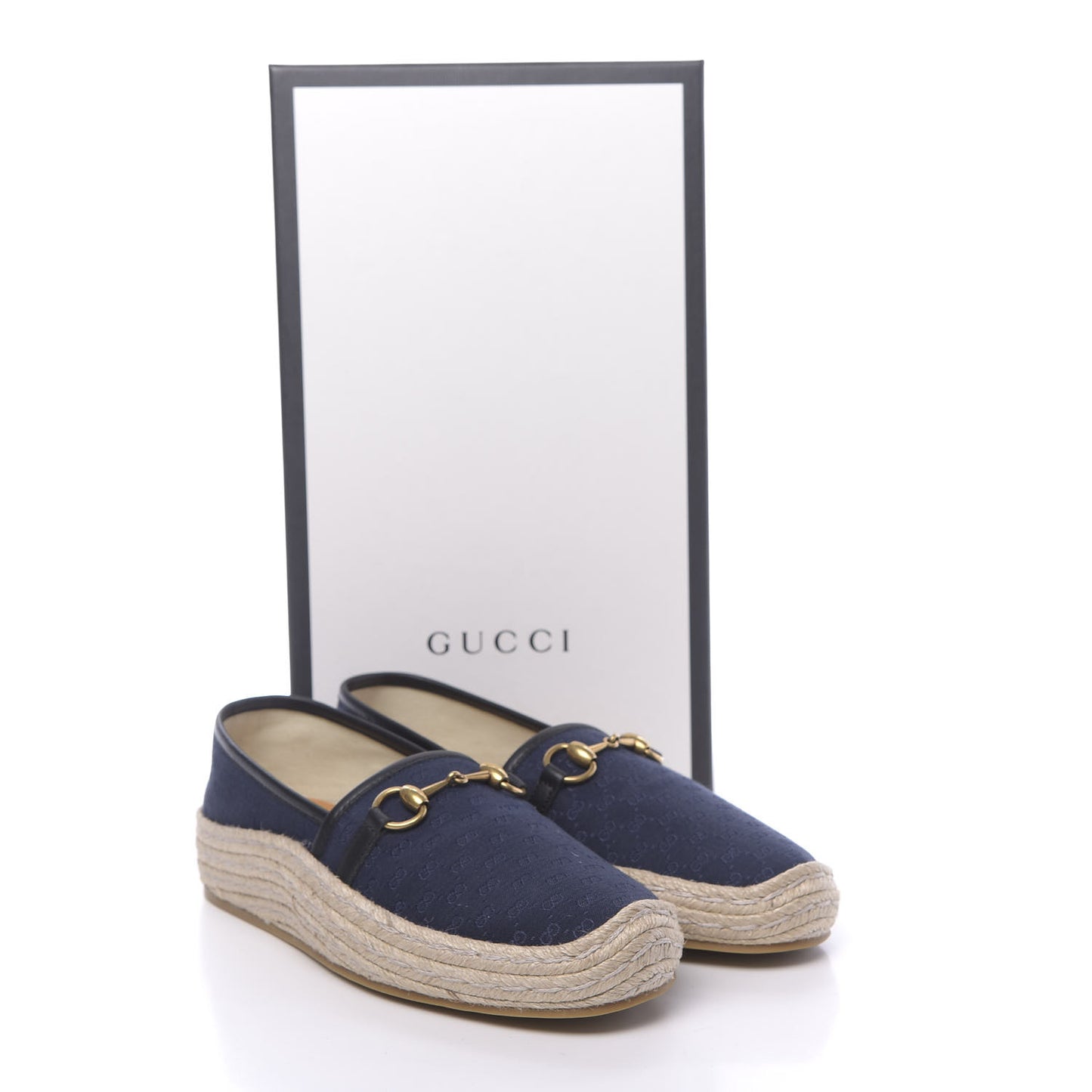 Jacquard Mini GG Monogram Mens Horsebit Espadrilles 8.5 London Blue Black