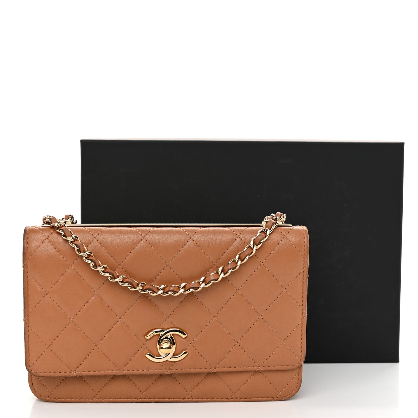 Lambskin Quilted Trendy CC Wallet On Chain WOC Camel