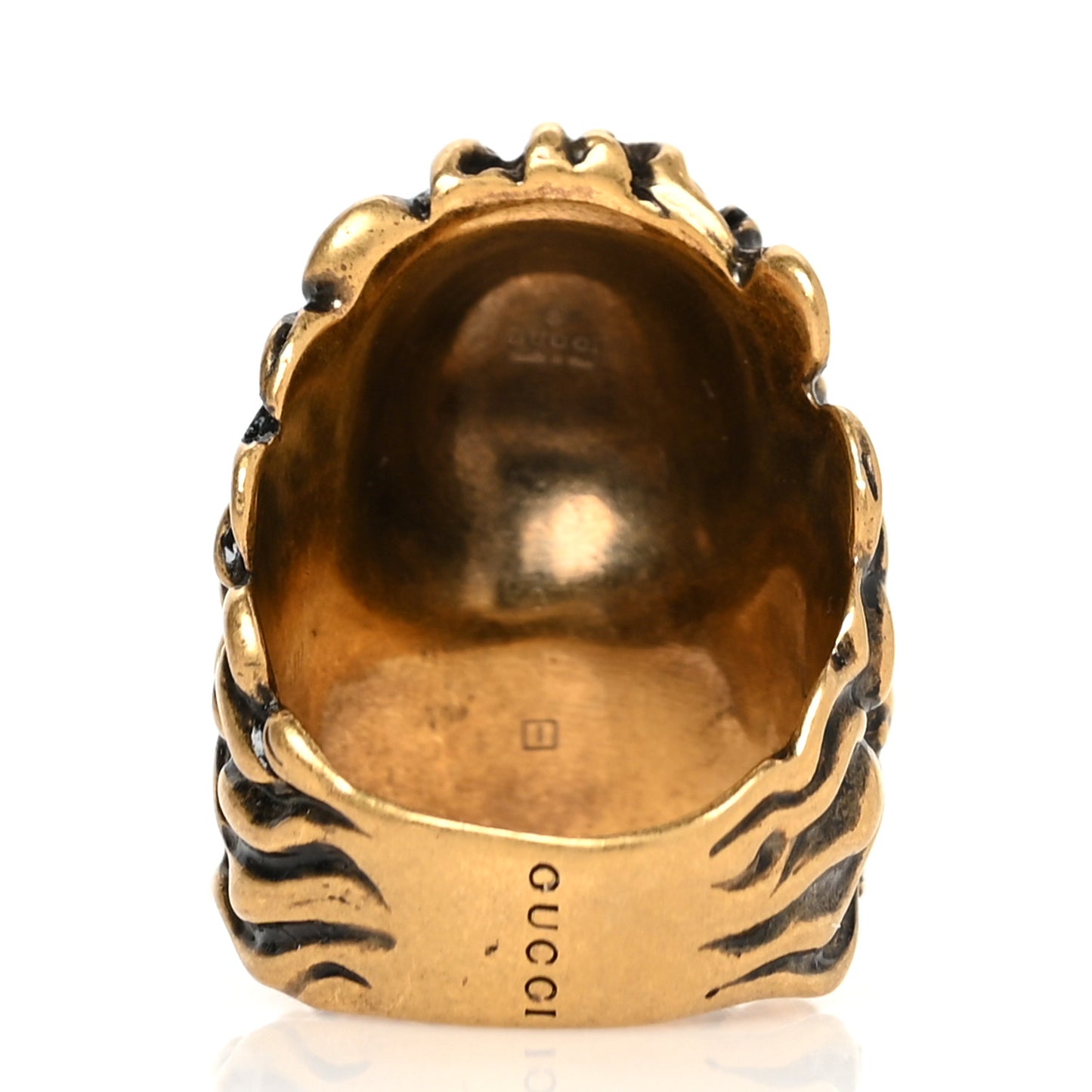 Metal Crystal Lion Head Ring 58 8.25 Aged Gold