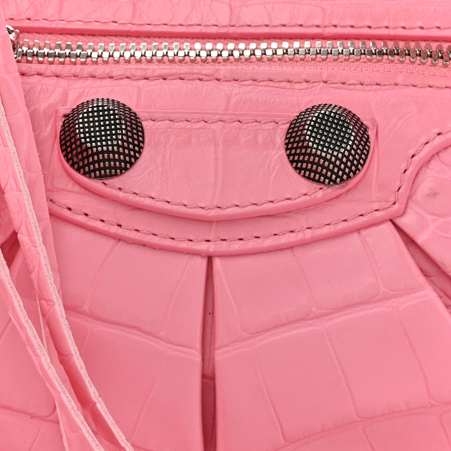 Extra Supple Calfskin Crocodile Embossed Small Le Cagole Shoulder Bag Sweet Pink
