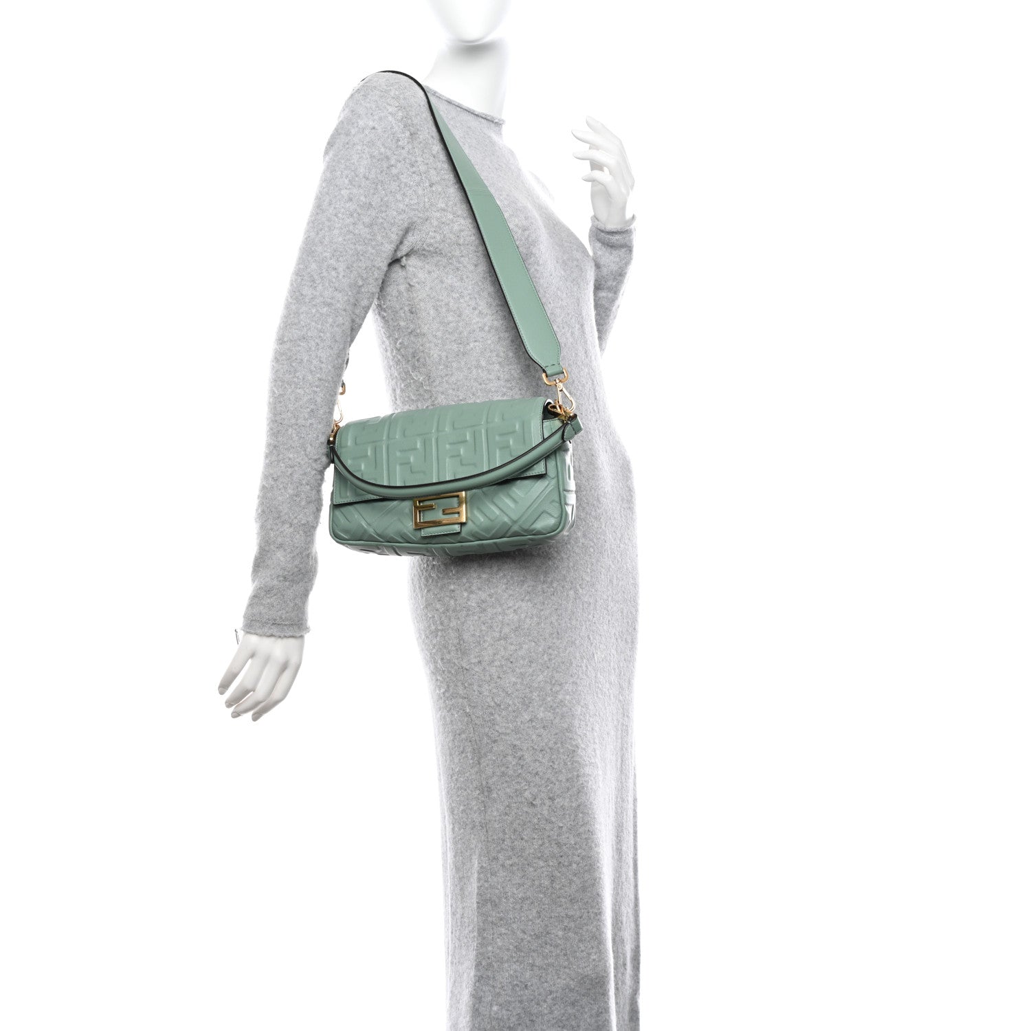 Fendi Nappa FF 1974 Embossed Baguette Menta 2 of 9