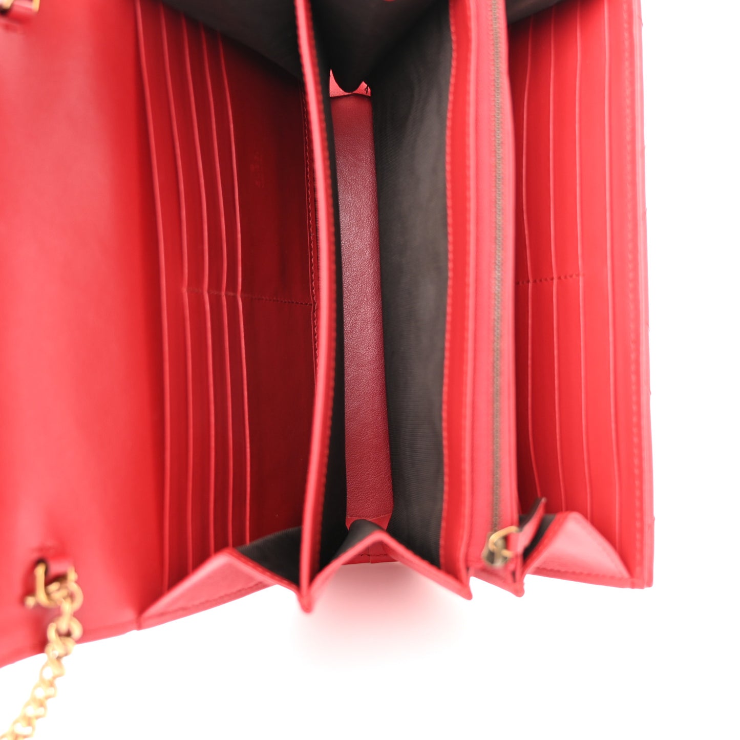 Calfskin Matelasse GG Marmont Chain Wallet Hibiscus Red