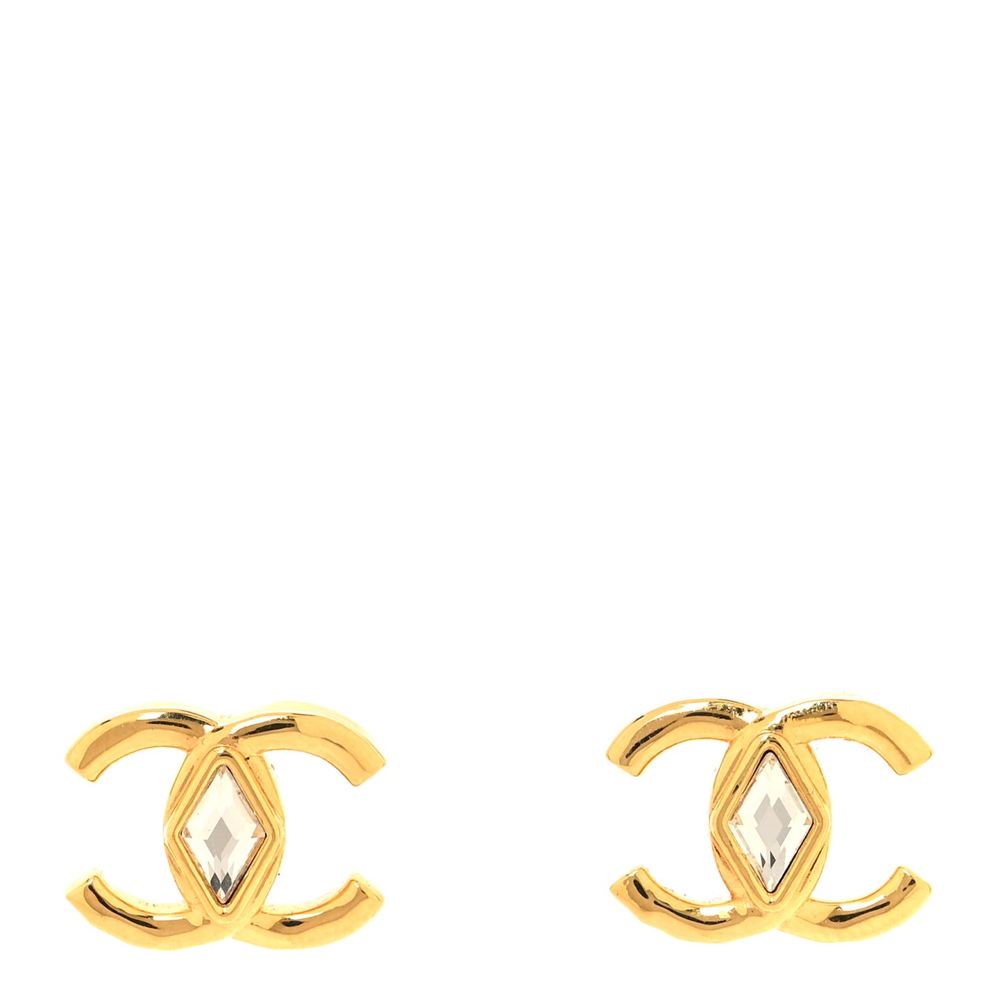 Metal Crystal CC Marquise Earrings Gold
